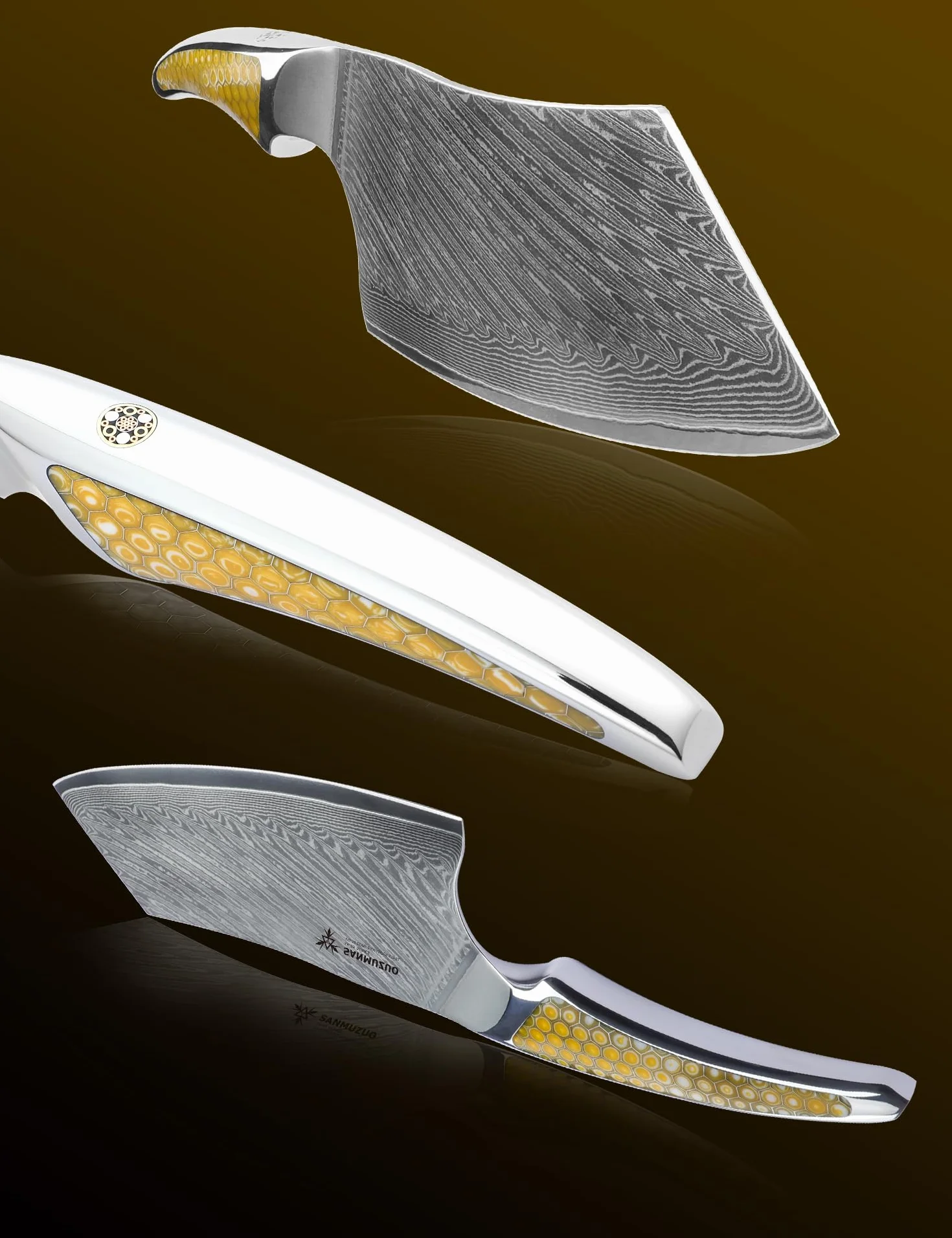 Couteau Nakiri 18 CM, Couperet à viande en acier Damas japonais VG-10, Couteau à légumes ultra tranchant avec manche pleine soie en résine Jaune, série LA-S9