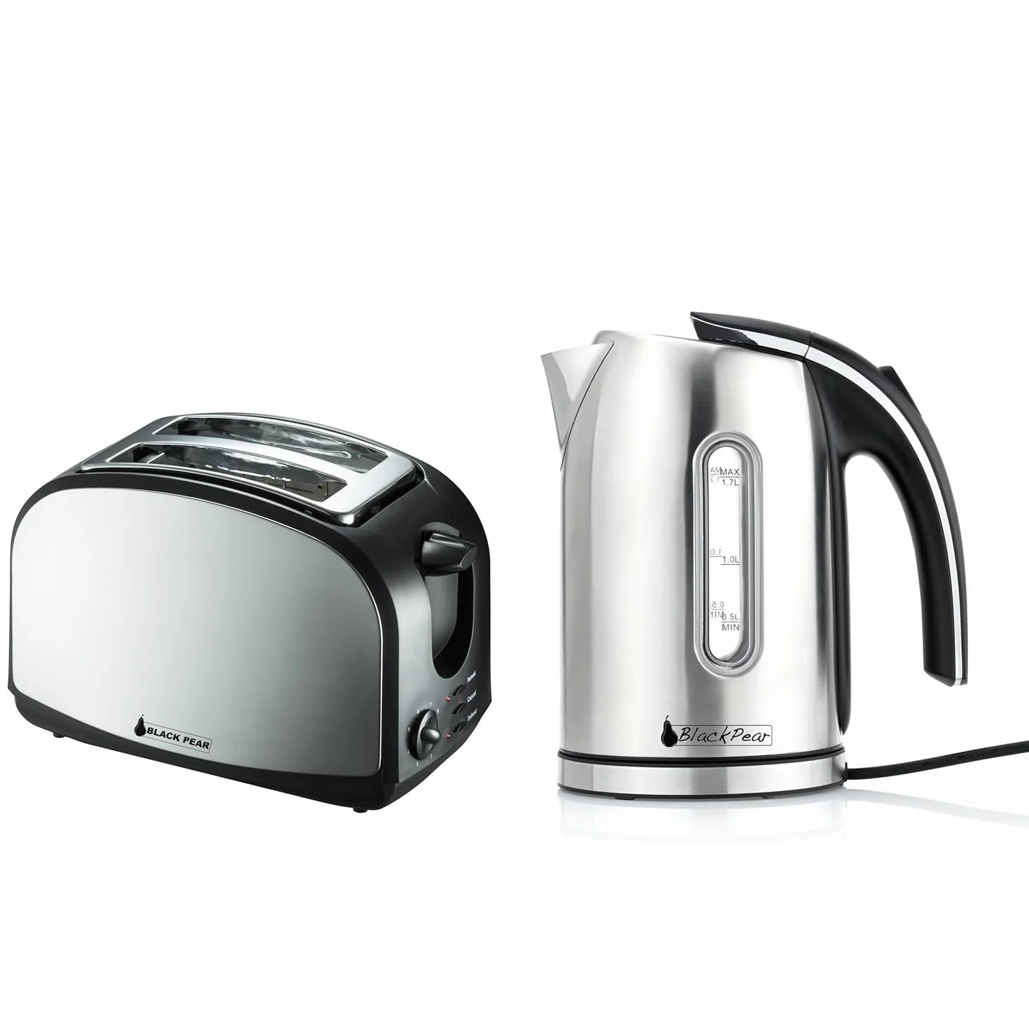 Set petit déj - Bouilloire 2200W 1.7L finition inox + Grille-pain 2 fentes inox 900W
