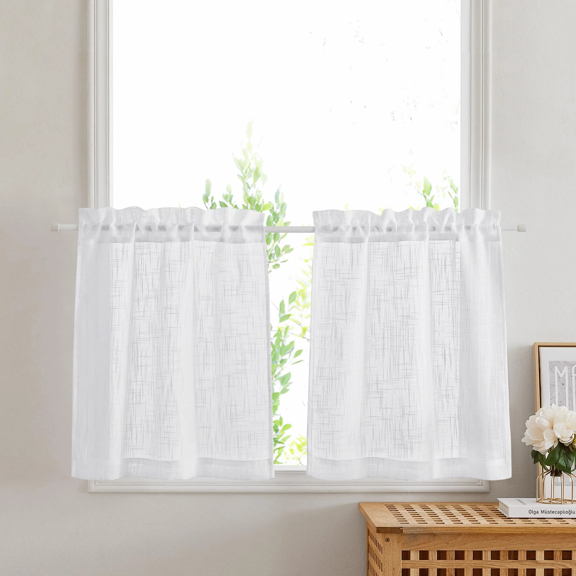 PONY DANCE Rideau Voilage 60x120 Blanc 2 Pièces, L 60 x H 120 cm