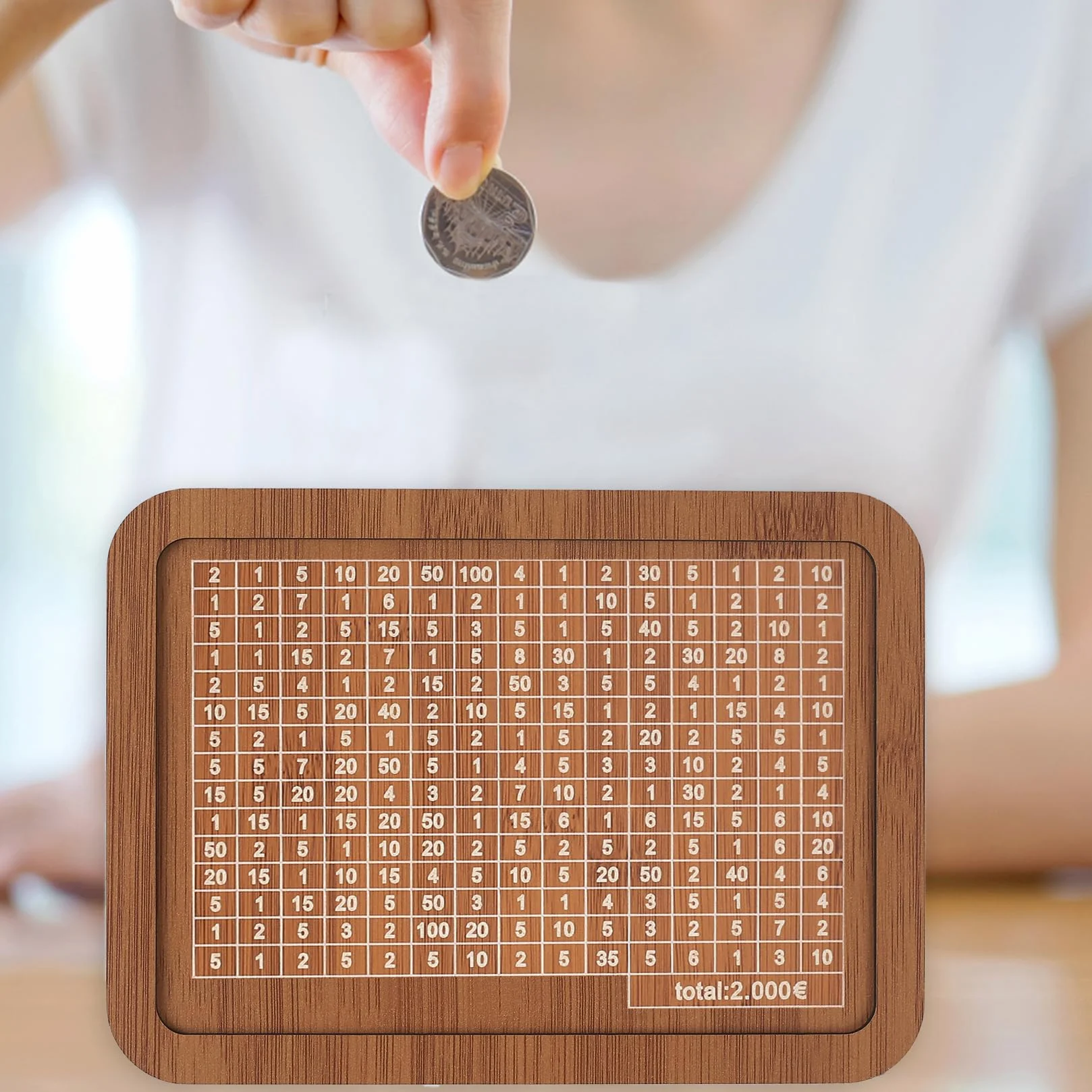 Tirelire en Bois avec Compteur pour Objectif 2000 Euros, Réutilisable