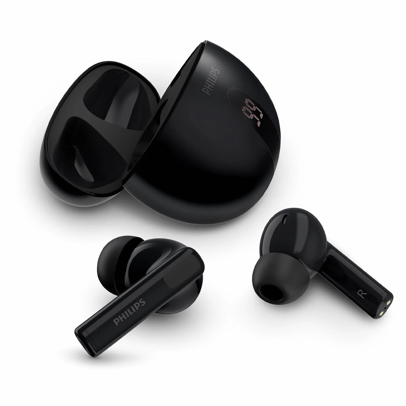 Philips TAT2520BK Słuchawki douszne z redukcją szumów Bluetooth True Wireless - małe końcówki, naturalny dźwięk, funkcja dynamicznego basu, kieszonkowe etui ładujące, wyraźne połączenia - czarne