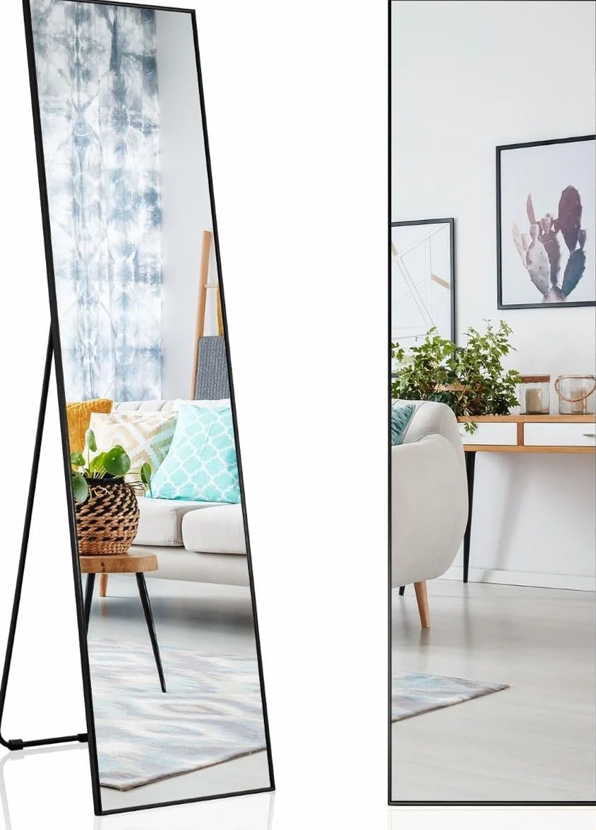 SensaHome Miroir sur Pied - Design Minimaliste - Miroir Mural - Debout avec Bord Noir - Moderne - 39cm x 156cm