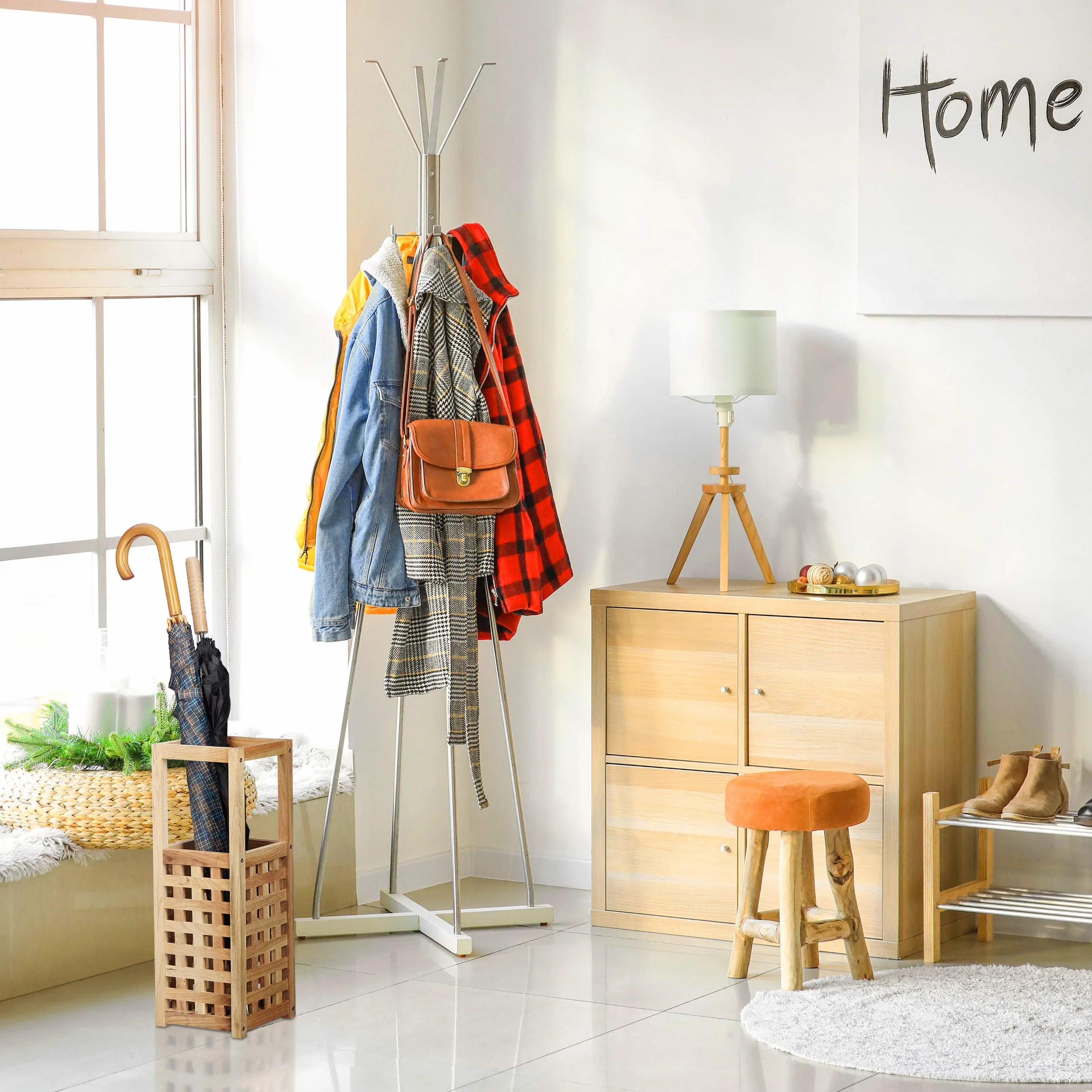 Relaxdays Porte-parapluies en bois de noyer 50x18x18 cm