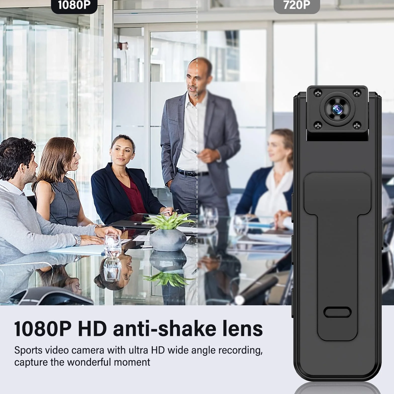 Onherm Mini kamera szpiegowska z klipsem, ukryta kamera może działać bez Internetu, nagrywanie wideo i audio, 1080P HD i noktowizor, regulacja obiektywu 180°