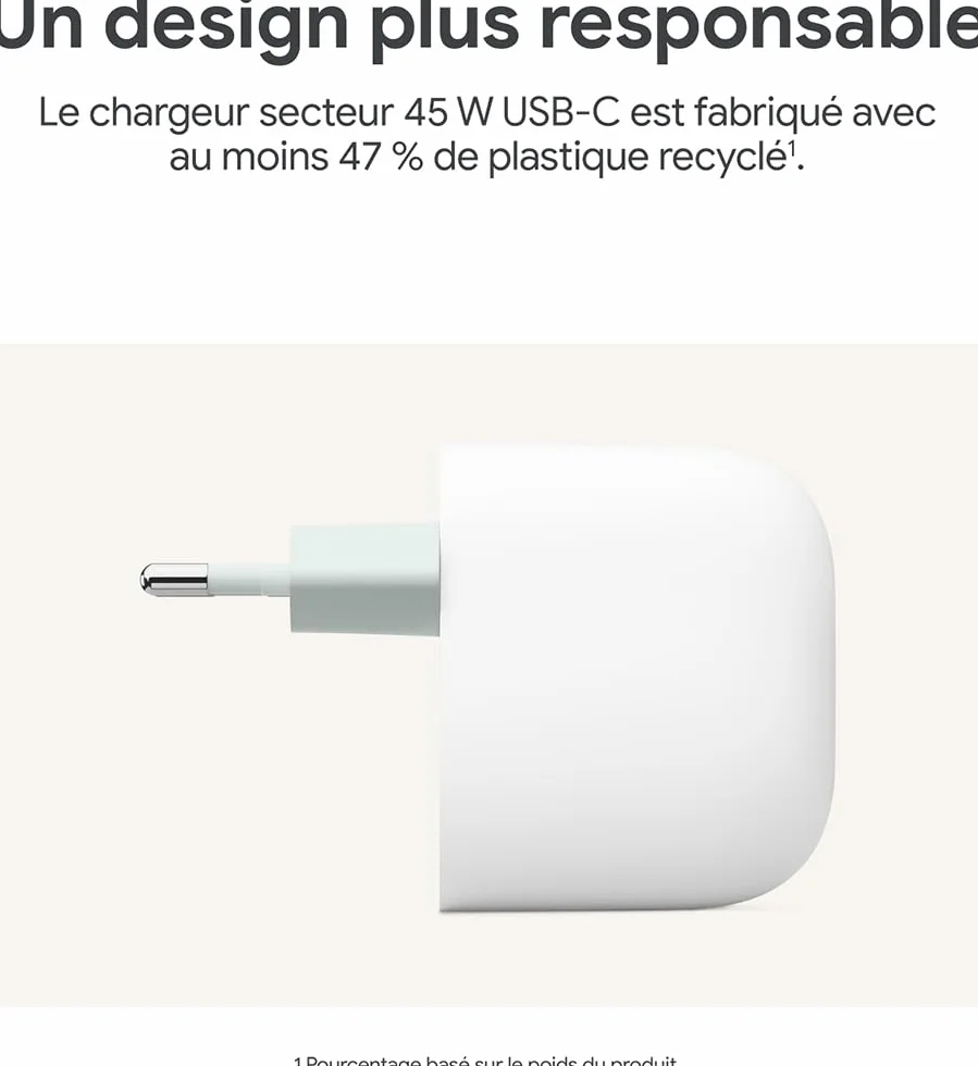 Google Ładowarka USB C 45 W – szybka ładowarka do smartfonów Pixel – kompatybilna z produktami Google i innymi urządzeniami USB-C – Snow