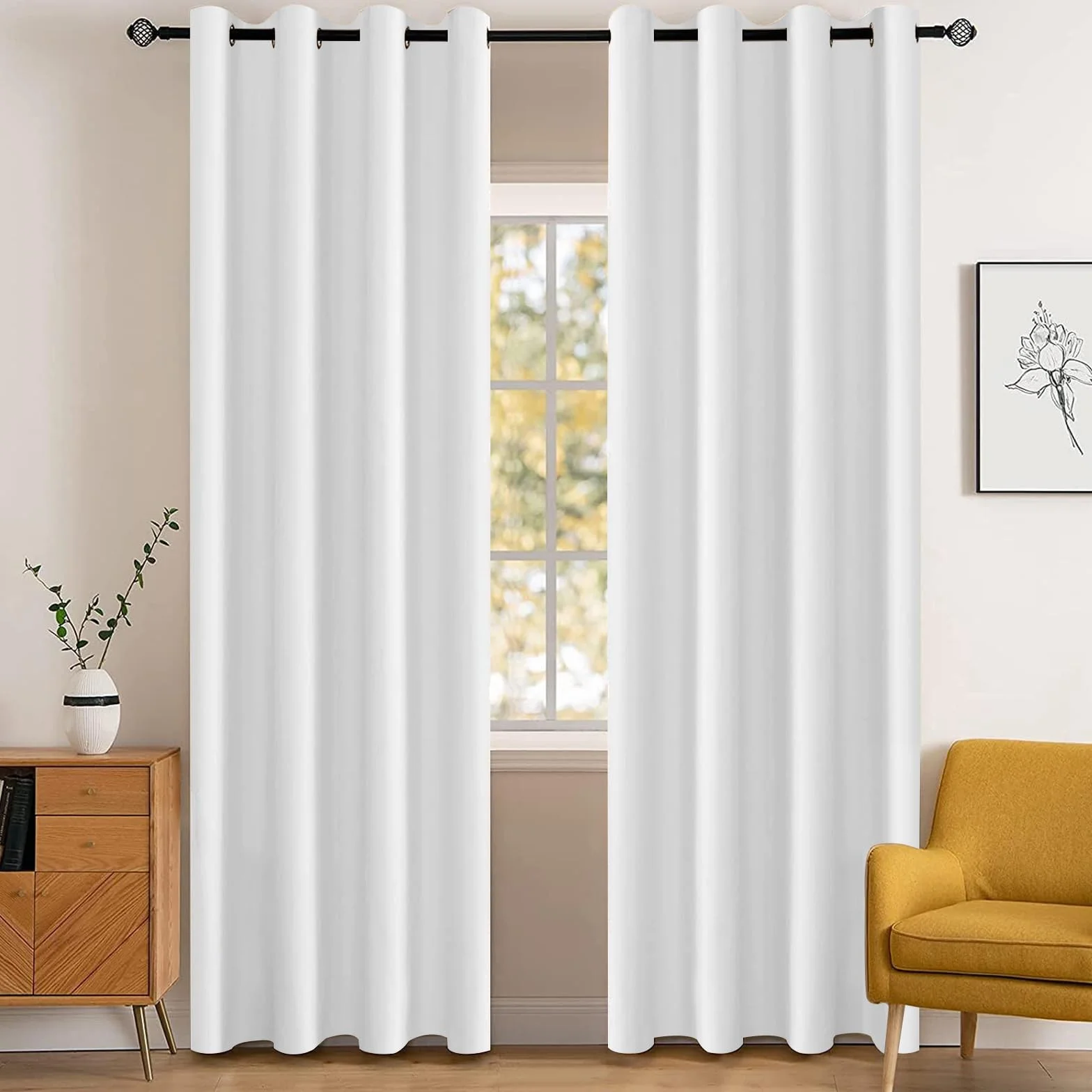 YSTELLAA Rideau Occultant Thermique 140x240cm Lot de 2, Anti Froid Chaleur Bruit, Blanc