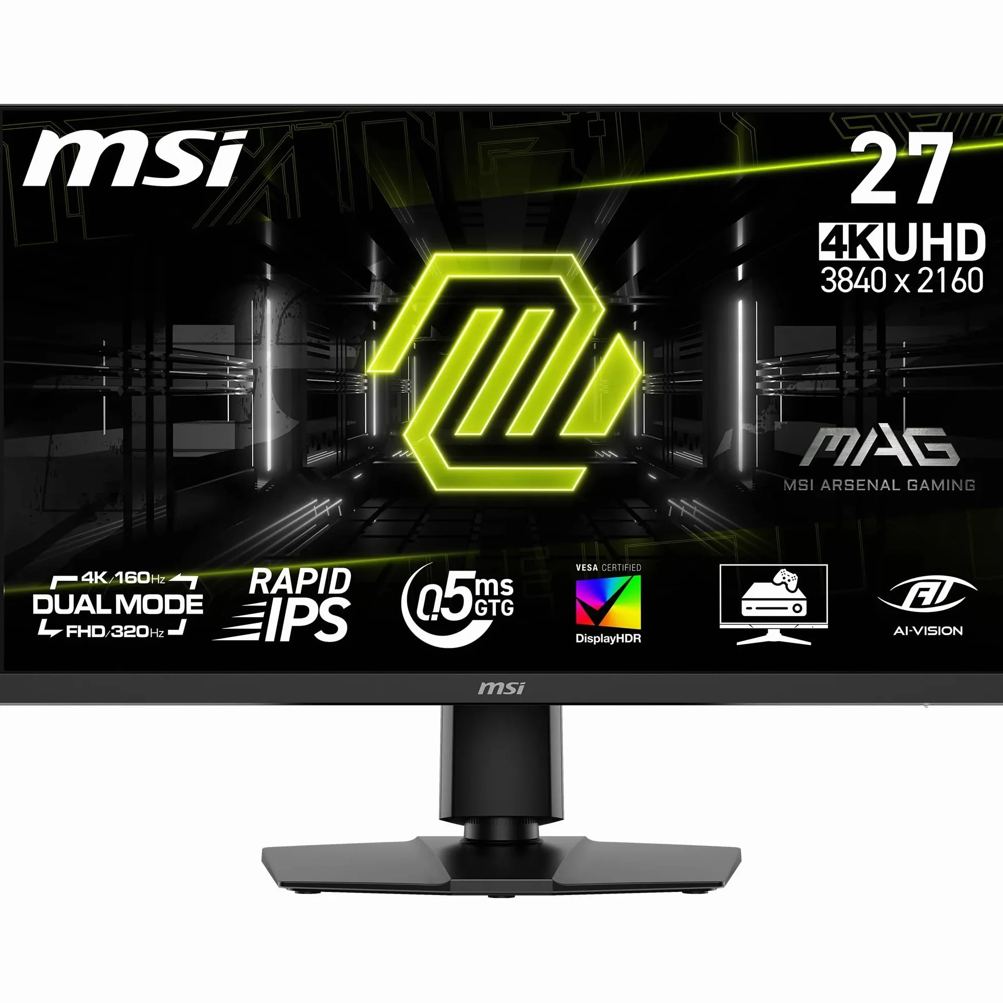 MSI MAG 272URDF E16 Gaming Display 27'' UHD - Szybki panel IPS 3840 x 2160, 0,5 ms, DisplayHDR 400, AI Vision, tryb podwójny, HDMI 2.1, DP 1.4a, nachylenie i regulacja wysokości, czarny