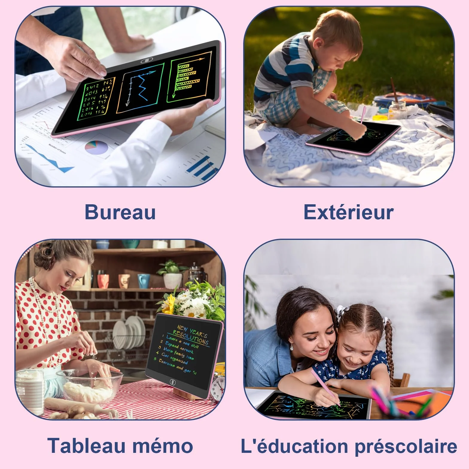 Electight Tablette d'Écriture LCD 16 Pouces, Ardoise Colorée pour Enfants, Cadeau Éducatif 2-7 Ans, Rose