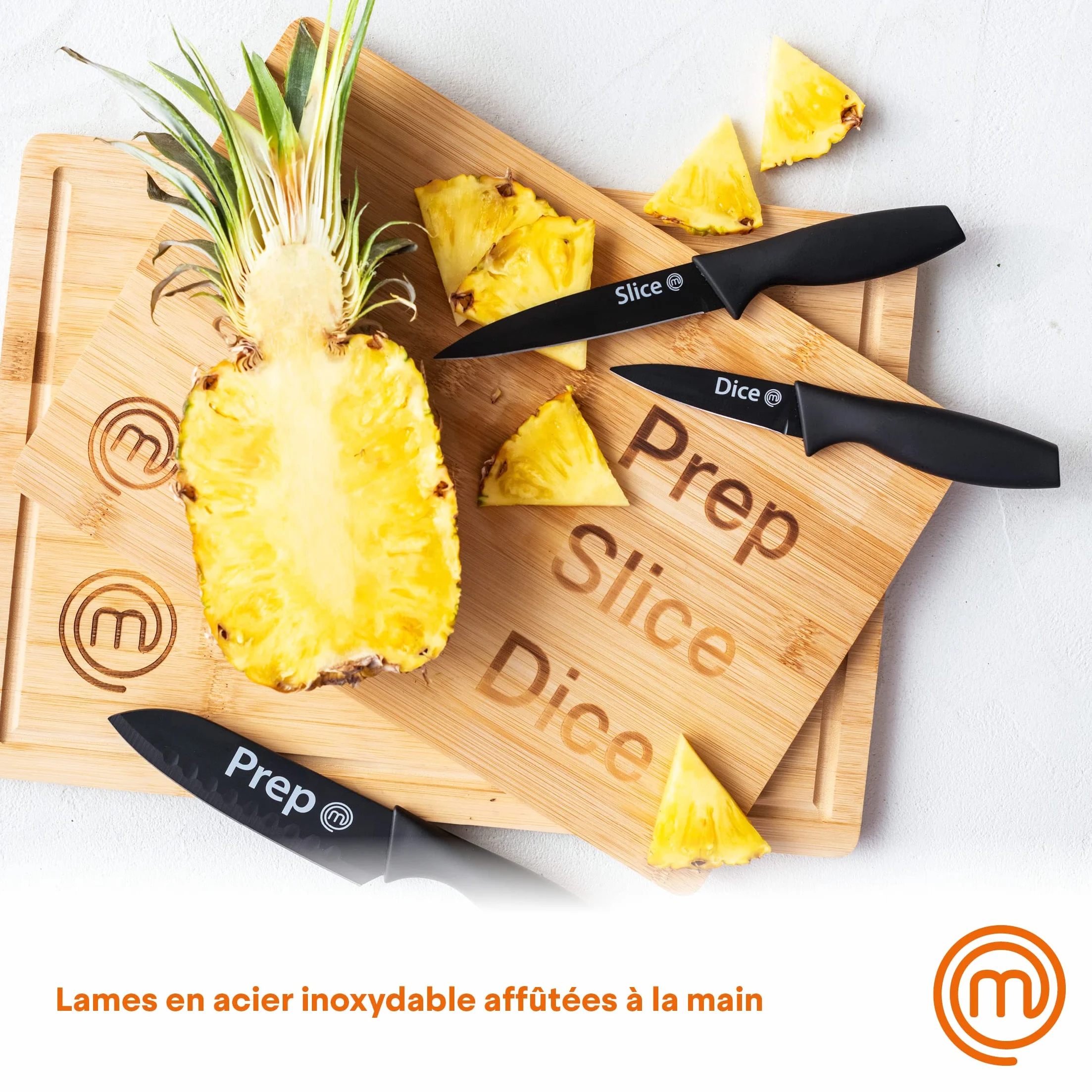 MasterChef Set Couteau Cuisine Acier Inoxydable Revêtement Antiadhésif Manche Ergonomique