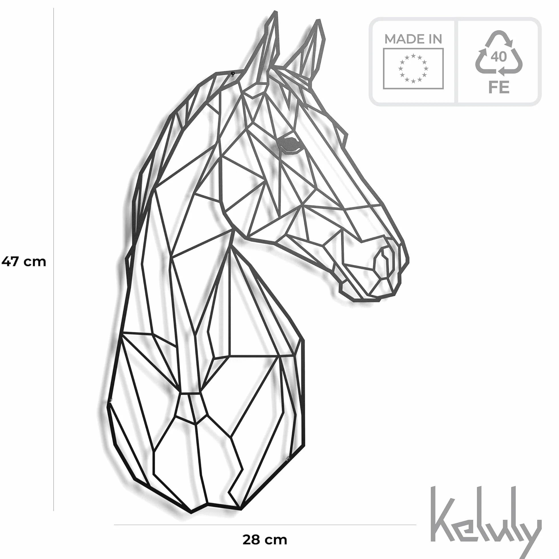 Sculpture murale flottante en métal Cheval 43 x 31 cm acier pour salon