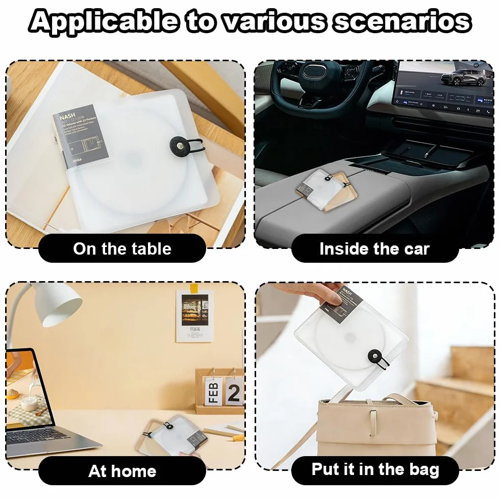Etui de rangement pour CD, Support de DVD en Plastique Rigide, Protection pour Voyages en Voiture (12 Capacités, 1 blanc + 1 marron)