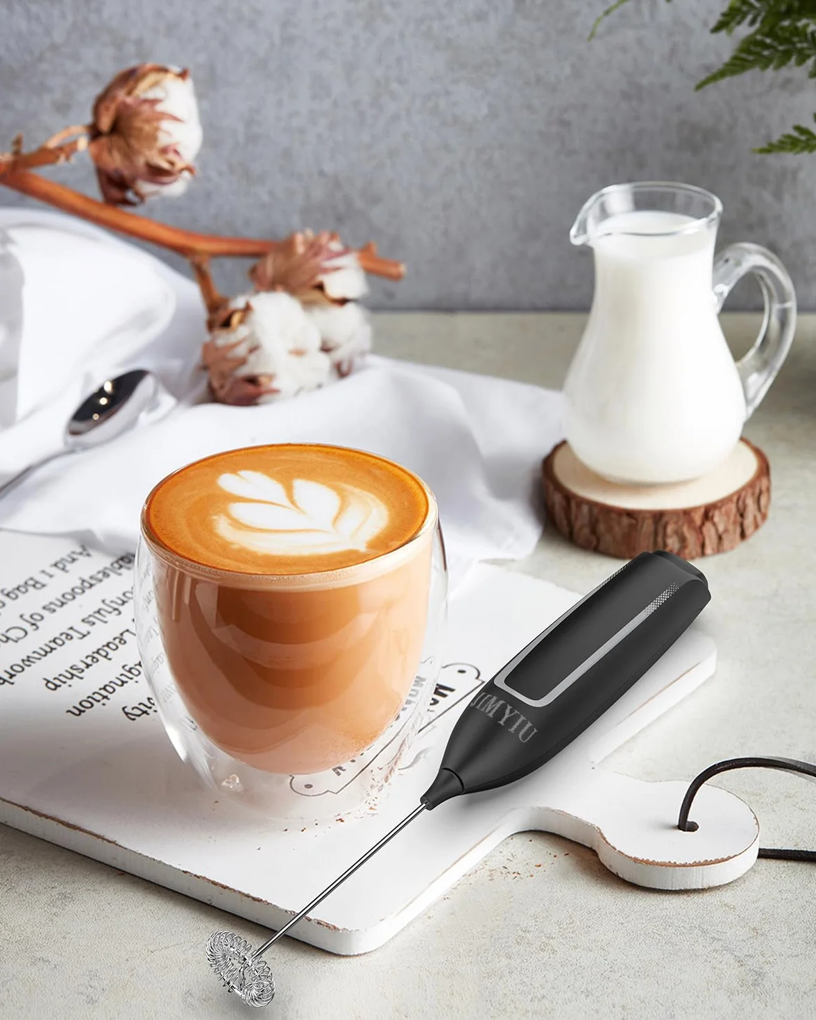 Mousseur à Lait électrique, Mini Fouet en Acier Inoxydable, Moteur Fort pour Café