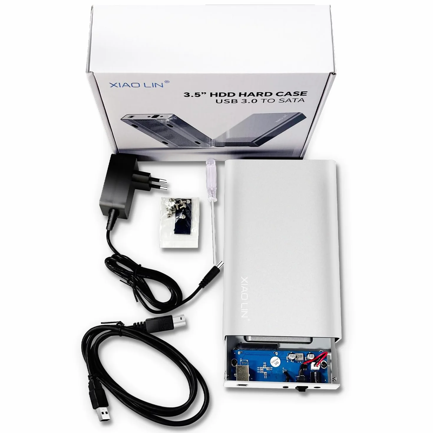 XIAO LIN Twardy dysk twardy 3,5" SATA USB3.0, aluminiowa obudowa zewnętrznego dysku twardego obsługująca dysk UASP 20 TB, zasilacz prądu 12V/2 A w zestawie