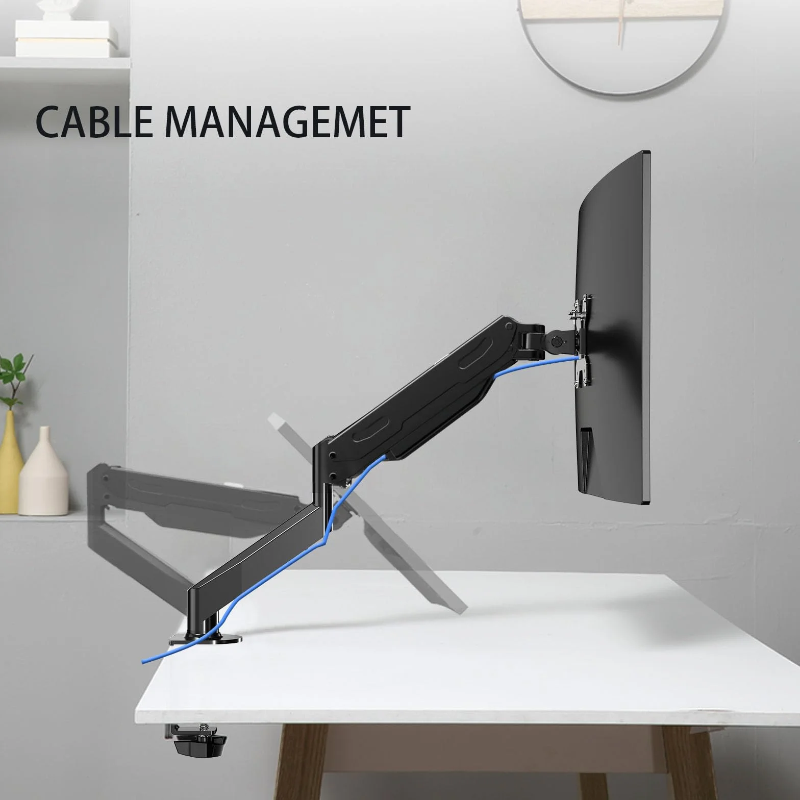 Pholiten Bras Ecran PC pour écran LCD LED 13-27", Support VESA 75x75/100x100mm, Rotatif 360°, Réglable en Hauteur