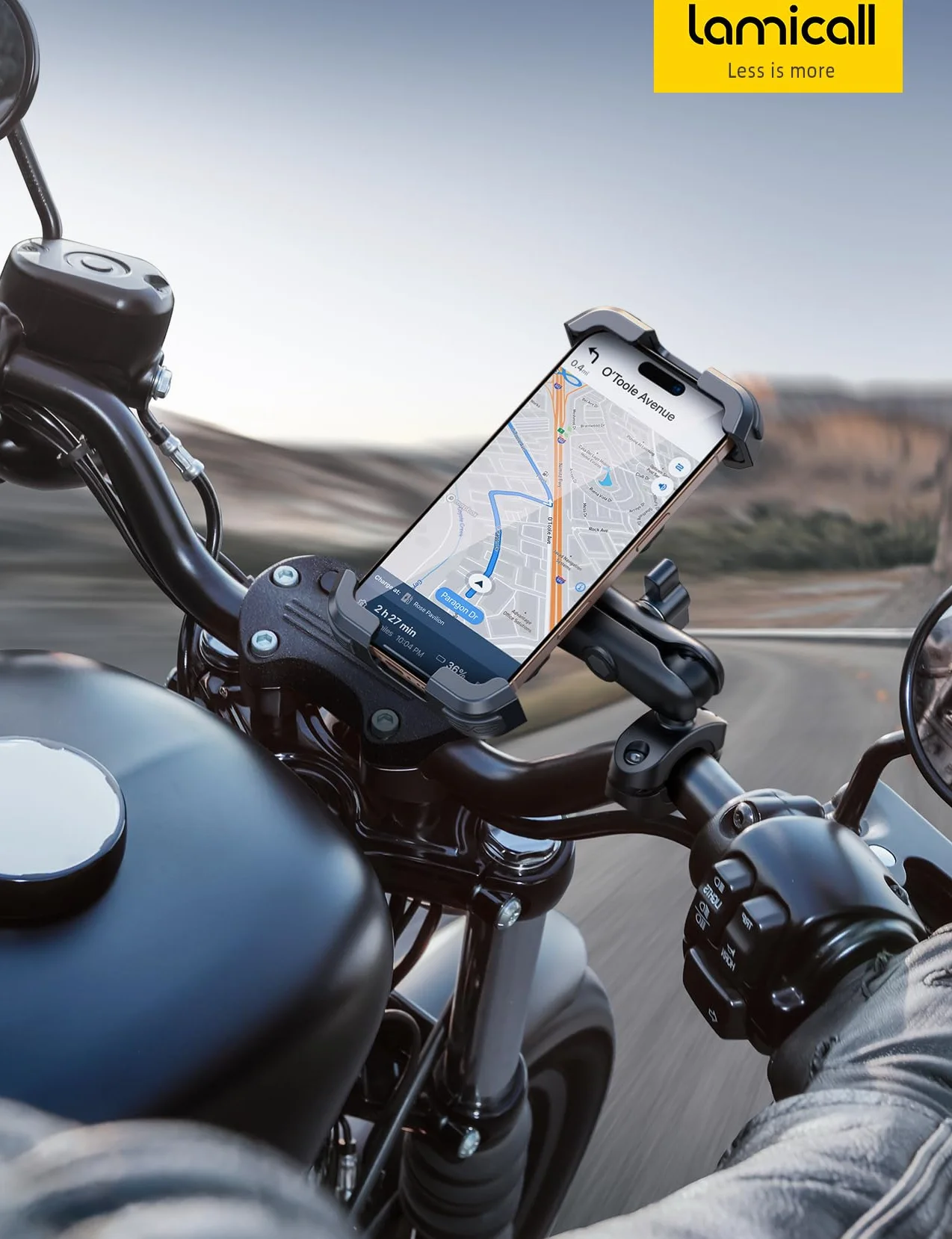 Lamicall Uchwyt na telefon dla motocykli, Montaż telefon motocykla, [Ochrona antykradzieżowa][Podwójna antywstrząsowa]Uchwyt rowerze regulowanym ramieniem dla iPhone 16 15 14 13 12,4,7-6,7" -Niebieski