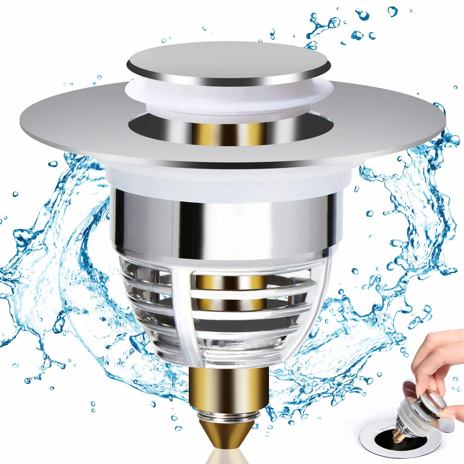 Diboniur Bonde Lavabo Universel, Bouchon Pop-Up avec 2 Joints 32-42mm