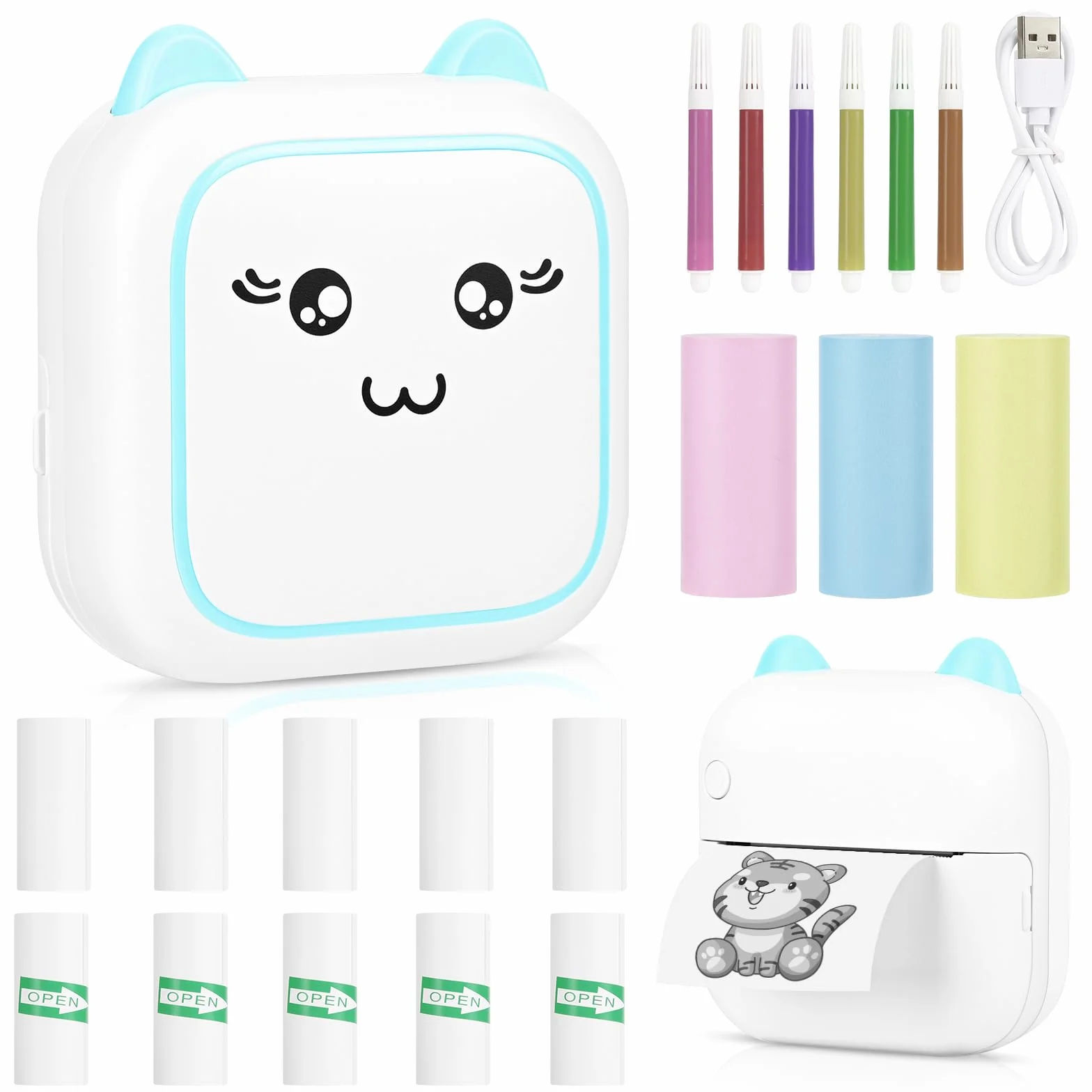 Comuis Sharp Mini Imprimante Photo Portable, Imprimante Thermique Instantanée sans Fil Bluetooth avec 10 Rouleaux de Papier