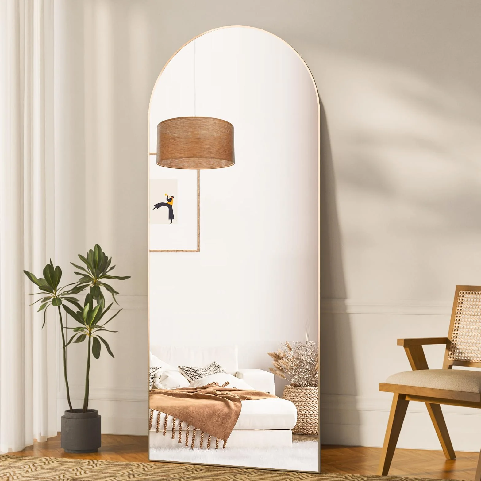 Miroir bombé doré 165 x 60 cm suspendu appuyé chambre