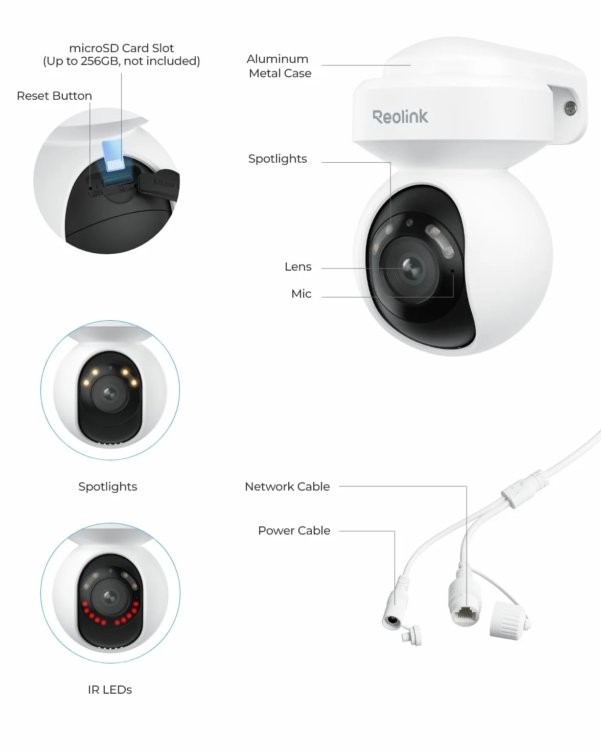 Reolink 4K PoE Security Camera Zewnętrzna kamera IP z kolorowym noktowizorem, obrotem 355° i pochyleniem 50°, automatycznym śledzeniem, inteligentnym wykrywaniem E1 Outdoor SE PoE