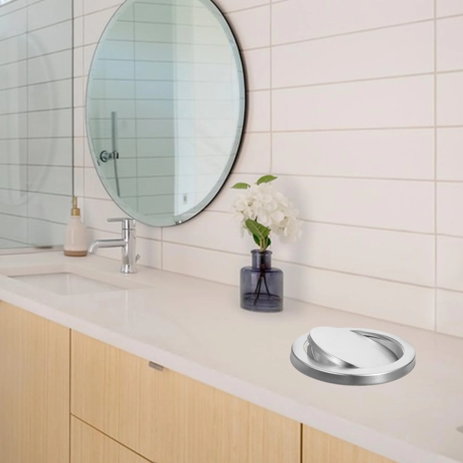 Couvercle Métallique à Rabat pour Poubelle Ronde en Acier Inoxydable Argenté, Facile à Installer, Performance Fiable, pour Lieux Publics, Diamètre 30 Cm