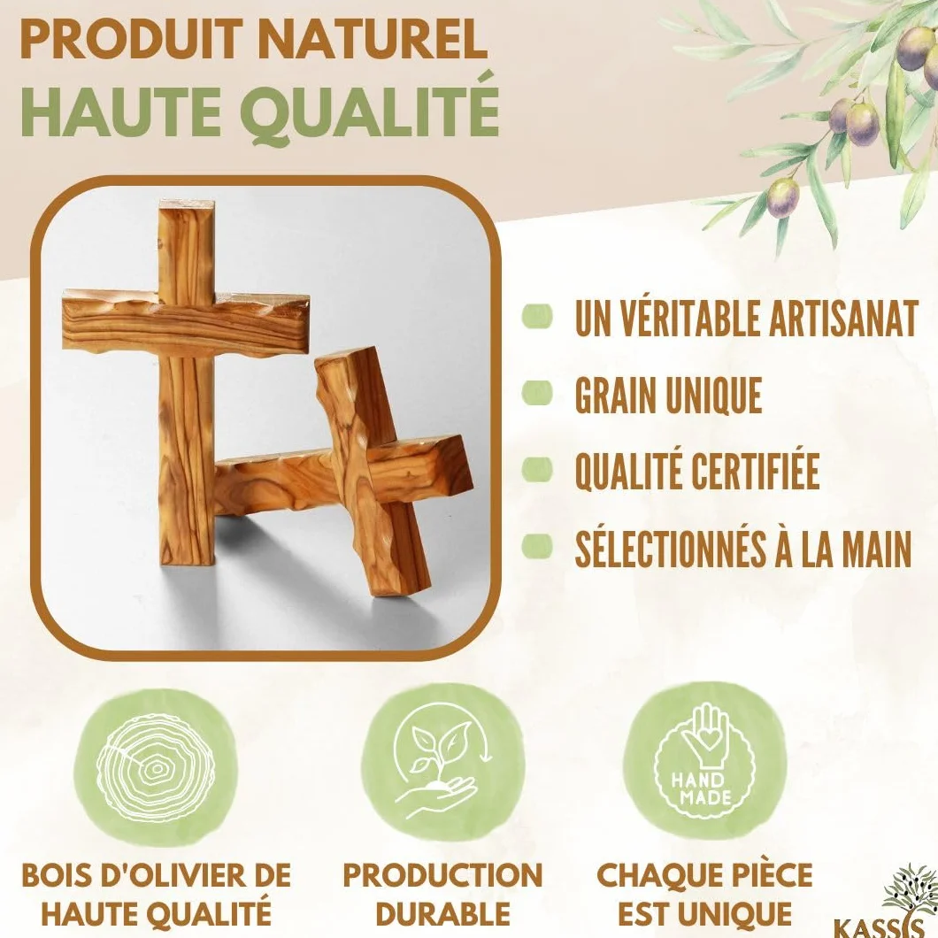 Croix murale en bois d'olivier 12 x 8 cm – Décoration pour confirmation, baptême