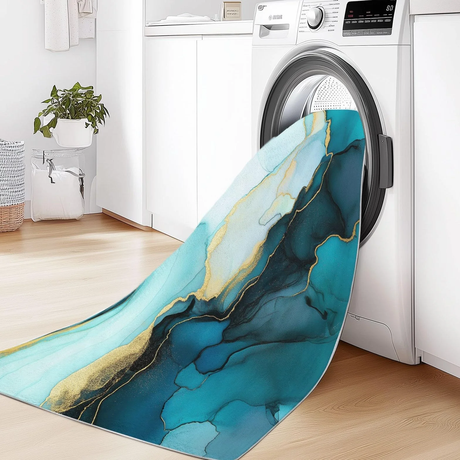 Tapis Salon Motif Marbre Ondulé Aquarelle Lavable en Machine Antidérapant 60 x 110 cm