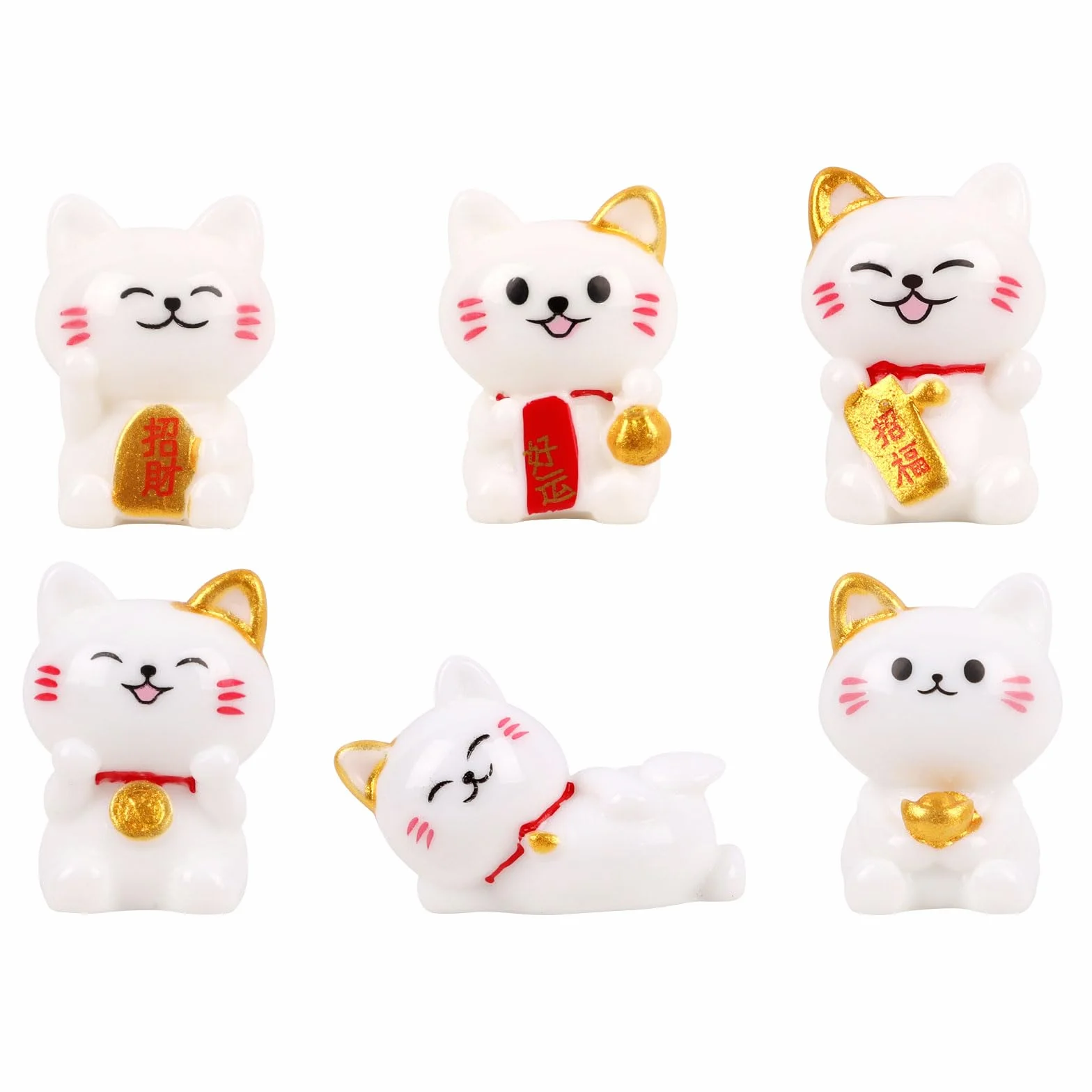 Mini Figurines de Chat Maneki Neko 2,6cm, Statuette Chat Porte-Bonheur Chinois pour Déco Maison Bureau