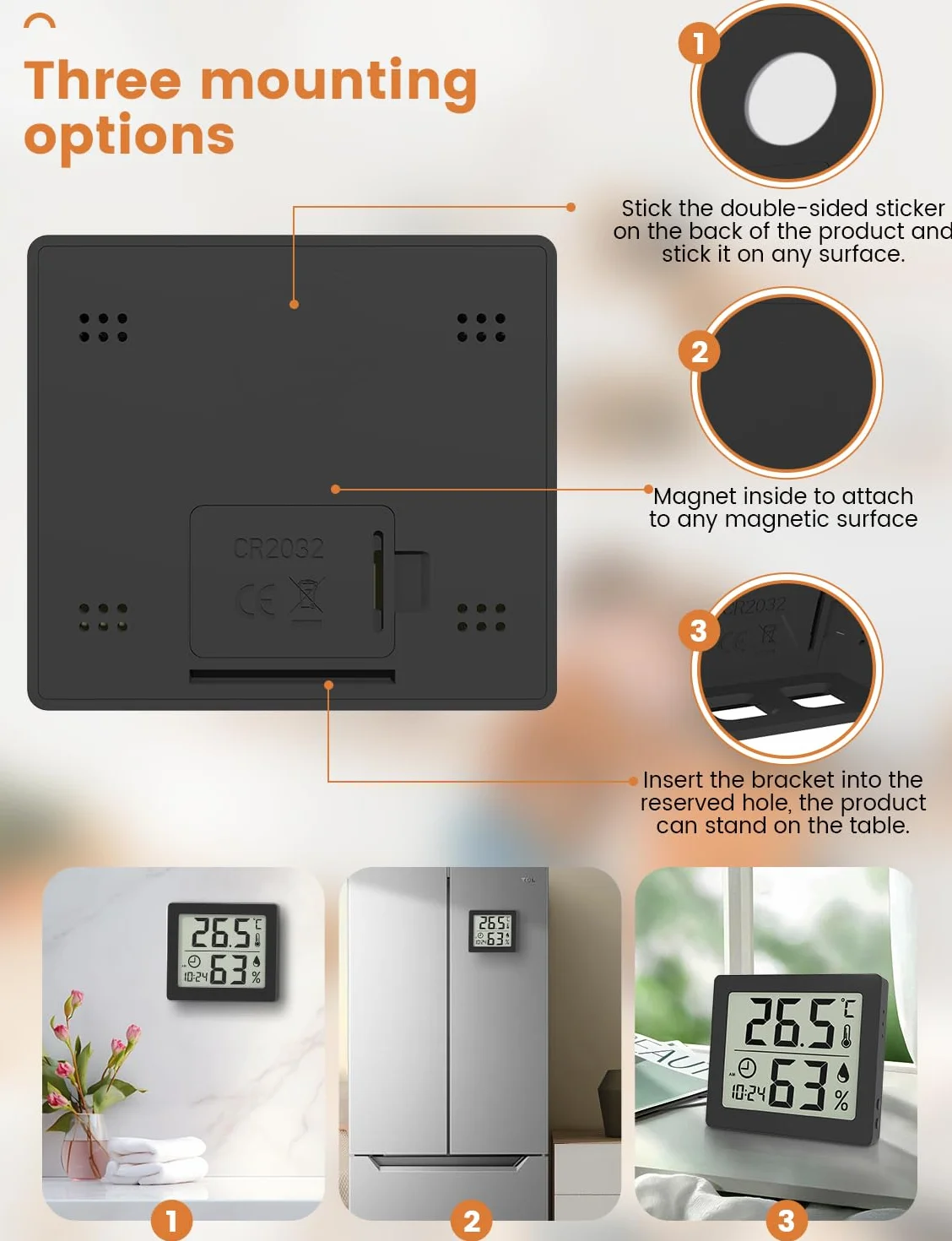 Thermomètre/Hygromètre Numérique Grand Écran LCD 3,1" Intérieur Moniteur Température Humidité avec Horloge Noir