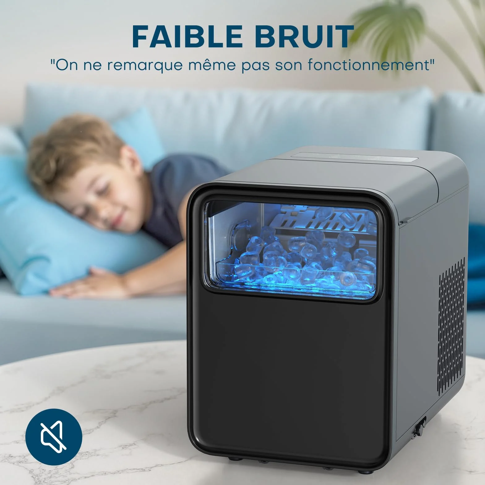 QEXREED Machine à Glaçons de Comptoir, 9 Glaçons en 6 Min, 12 KG/24H, Auto-nettoyante, Compacte