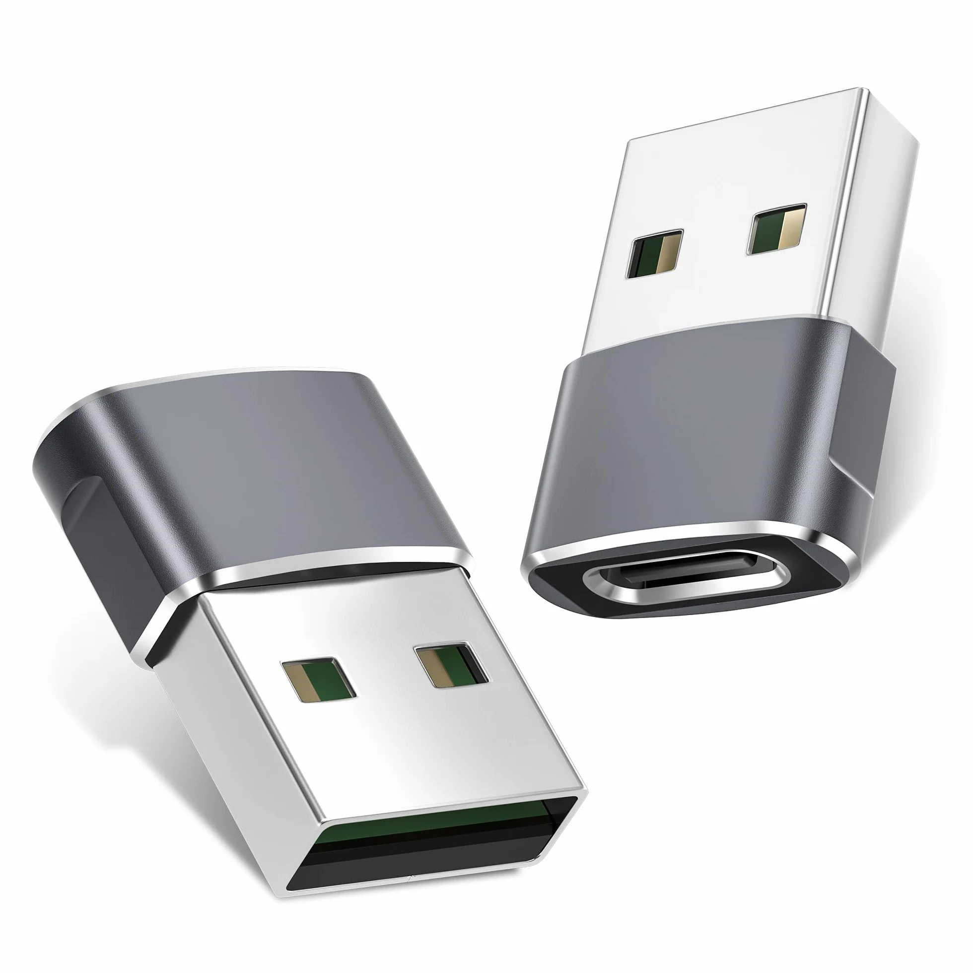 BASESAILOR Adaptateur USB vers USB C 2 Pack, Type C Femelle vers USB A Mâle Convertisseur Chargeur pour iPhone 16 15 14 Pro Max, iPad Air 4 5 Mini 6 7, Samsung Galaxy S23 S24 A54 A55
