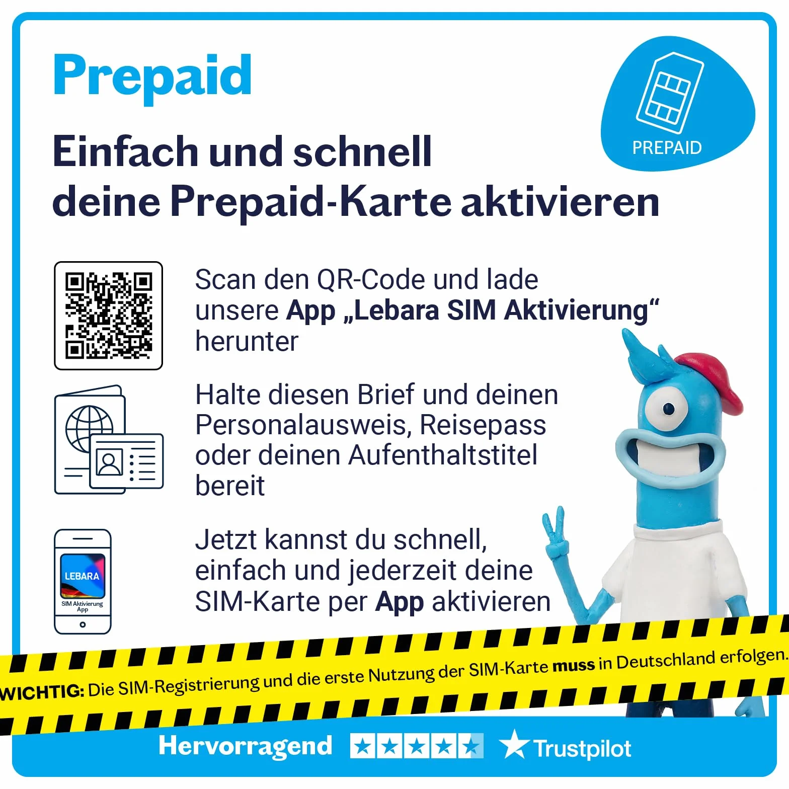 Lebara Prepaid karta SIM z Hello! 13 przedpłaconych taryf bez umowy | Allnet Flat Telefonia i SMS, 13 GB danych z 5G i 100 wolnych minut za granicą