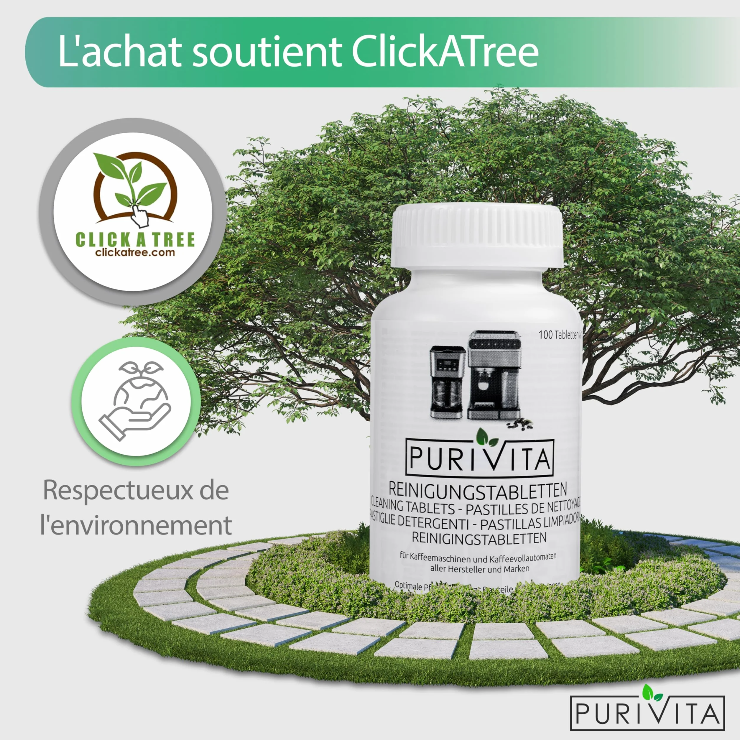 PURIVITA® Pastille Nettoyage Machine à Café Universel 100 Capsules - Compatible Jura, Krups