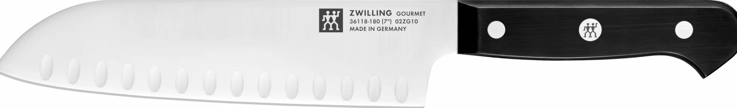 ZWILLING Gourmet Couteau Santoku, 18 cm, Acier Spécial Inoxydable, Manche Ergonomique en Plastique, Noir, Fabriqué en Allemagne