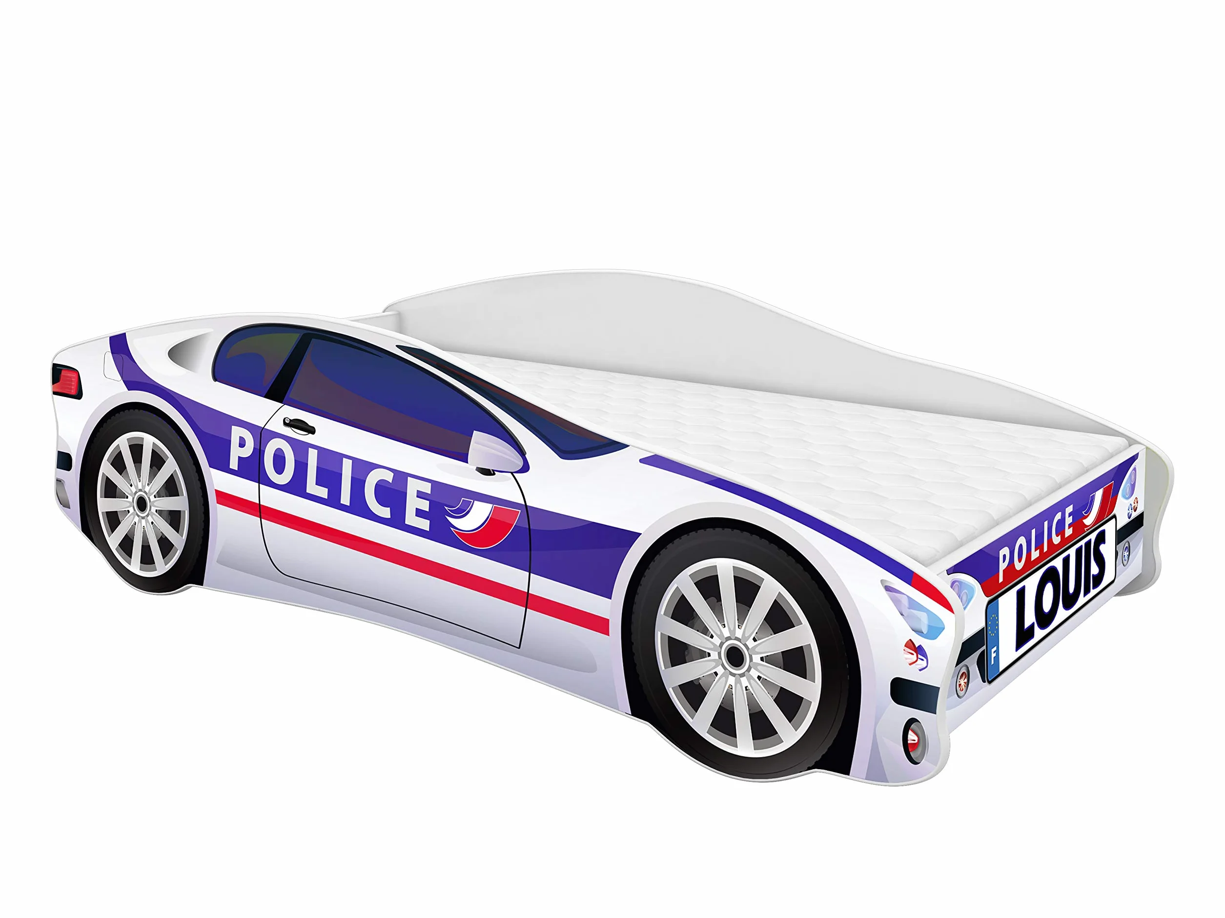 ACMA Lit Junior Voiture de Police 160×80 avec Matelas + Sommier | Lit Voiture Garçon | Personnalisation Prénom Offerte | Couchage Junior Design Auto