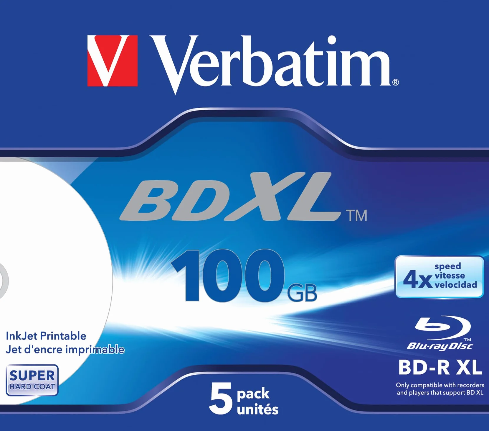 Verbatim BD-R Single Layer 4-krotna prędkość spalania, Printable Surface Scratchguard Plus, 5 sztuk, 43789