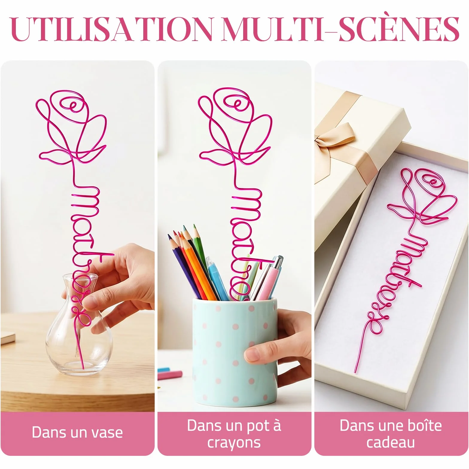 Fleur en Fer Maîtresse Rose en Fil Métal Artisanat Créatif Cadeau Fête des Enseignants