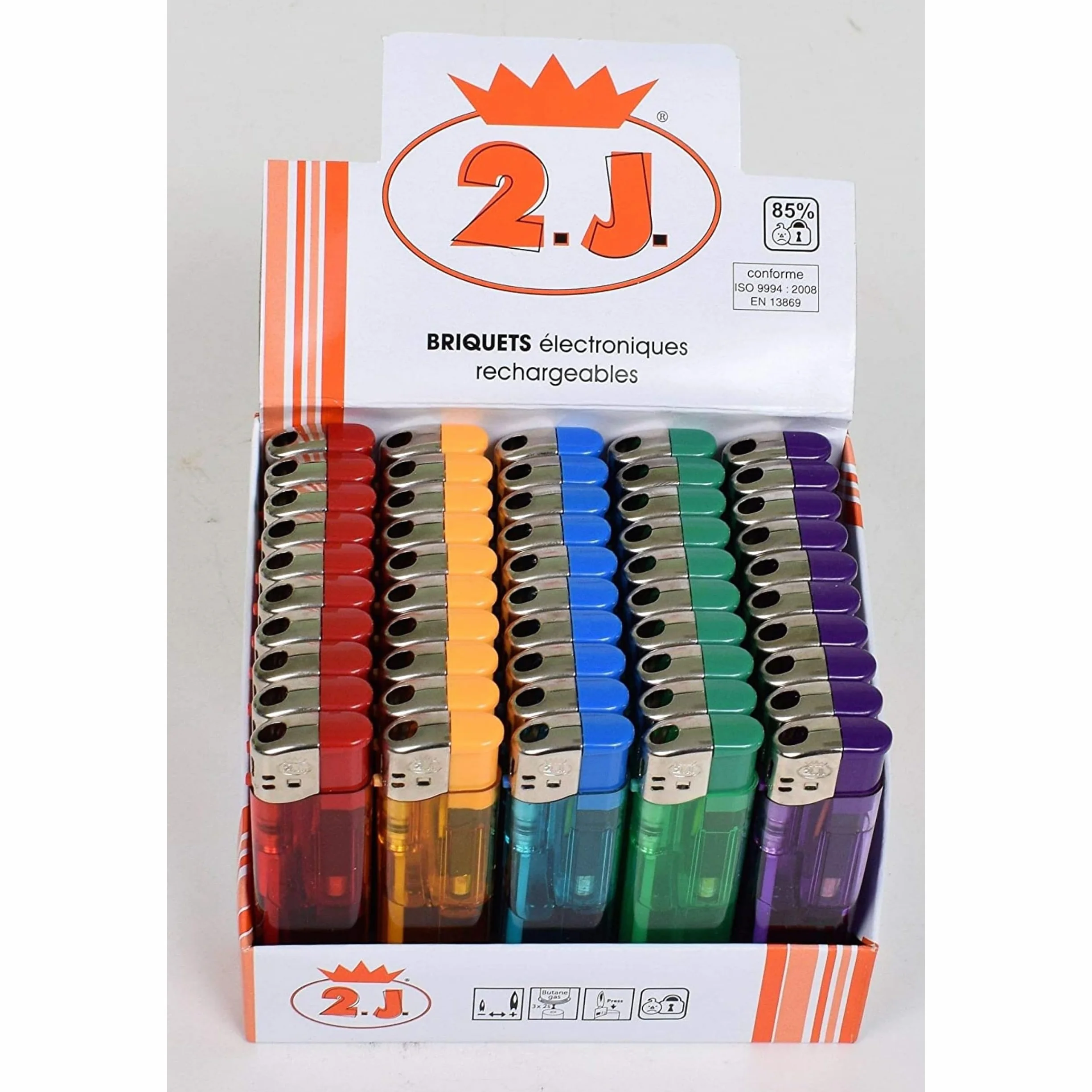 Lot de 50 Briquets Jetables Électroniques Slim à Gaz Translucides Assortiment 5 Couleurs