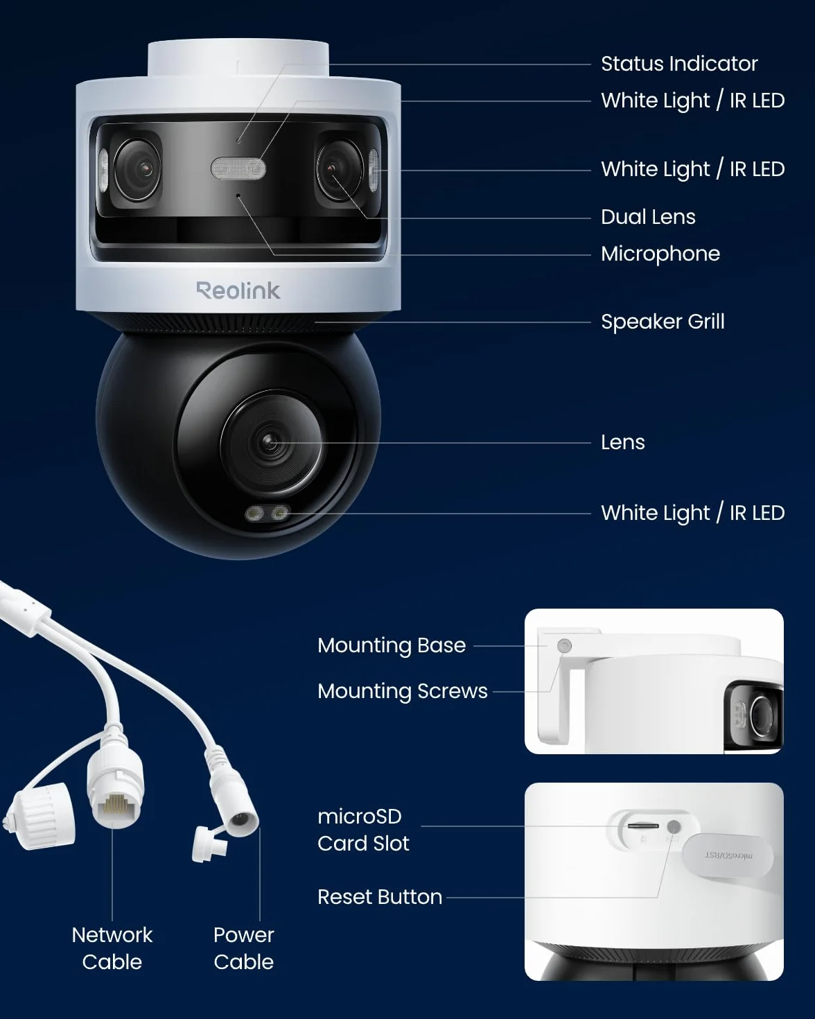 Reolink Kamera Zewnętrzna PoE PTZ, Trzema Obiektywami, 10 MP + 8 MP, Panoramiczna PT, Śledzenie SyncTrack, Wyszukiwanie Wideo AI, Kolorowy i IR Tryb Nocny, Nagrywanie 24/7, OMVI 3i PoE