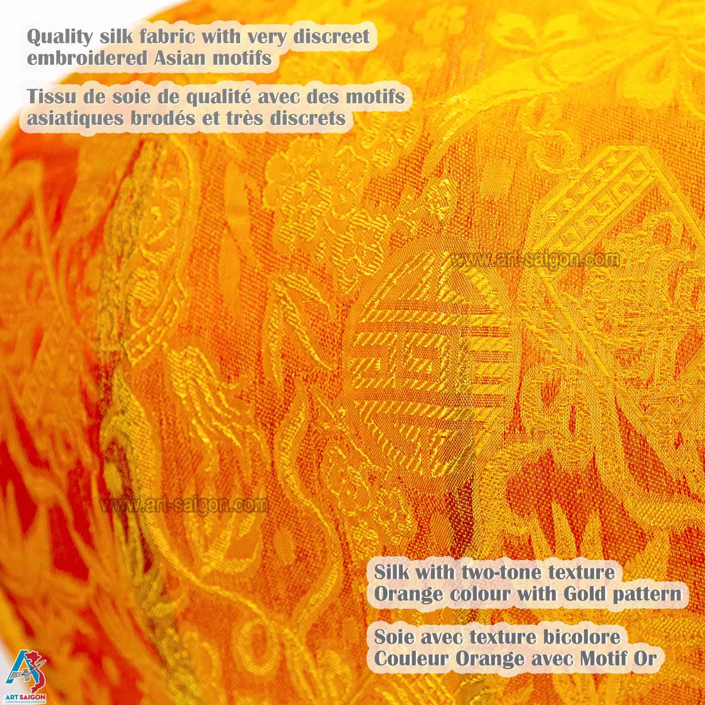 Lampion Asiatique en Soie Orange T Ø35cm - Lanterne Traditionnelle de Hoi an en Tissu, Bambou et Bois, Fait Main - Artisanat et Décoration du Vietnam (T20-O)