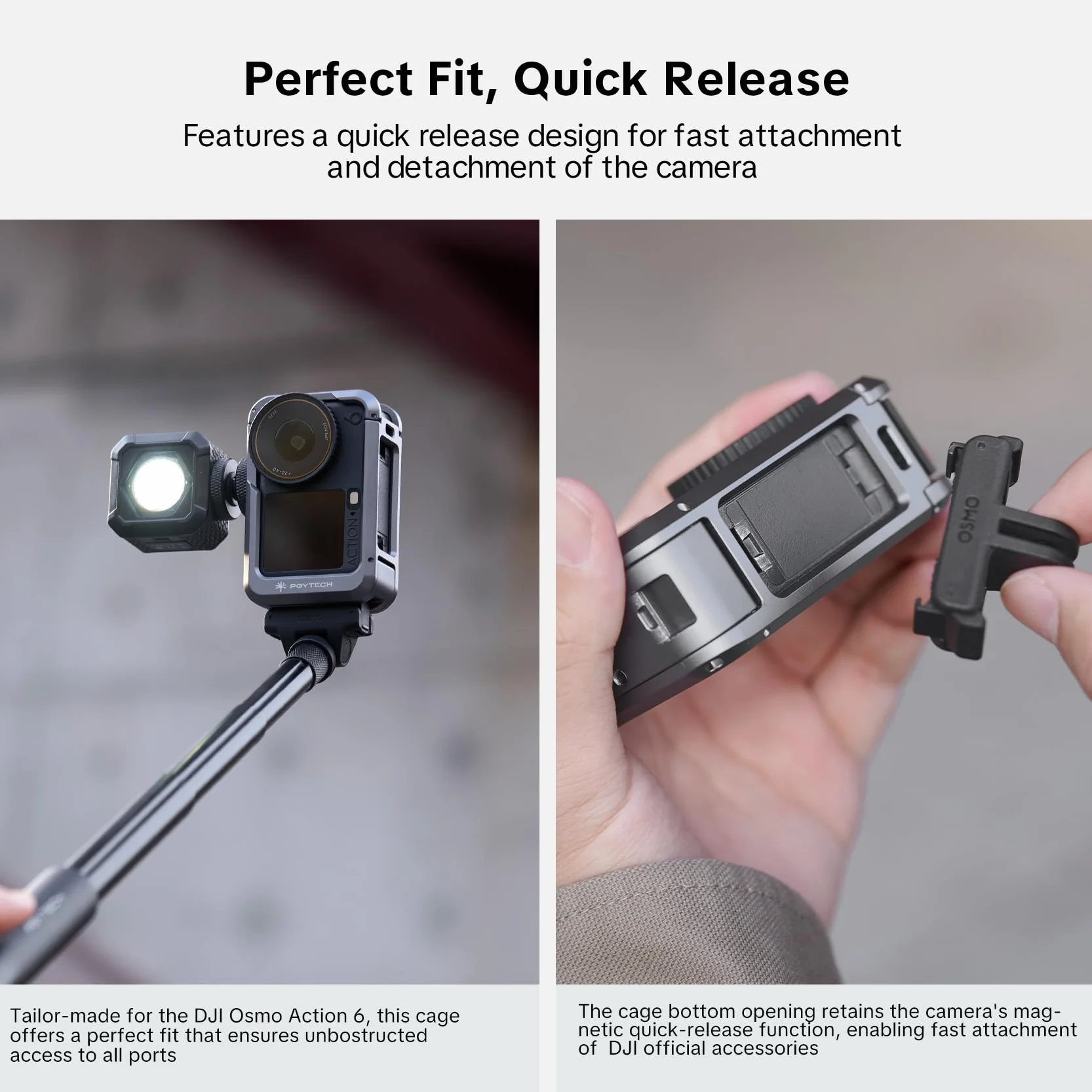 PGYTECH Klatka Aparatu do DJI Osmo Action 6 Obudowa Ze Stopu Aluminium Etui Na Vlogi Rama Ochronna Z Magnetycznym Złączem Szybkiego Zwolnienia Otwór Gwintowany 1/4" Zimna Stopka do Akcesoriów