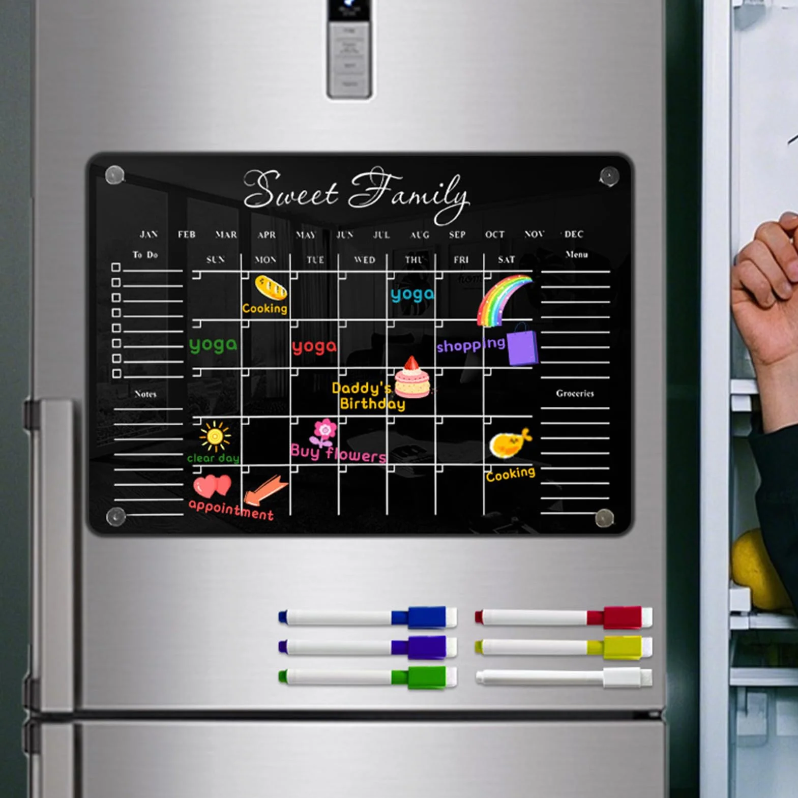 Calendrier Magnétique pour Frigo Planificateur avec 6 Marqueurs Effaçables