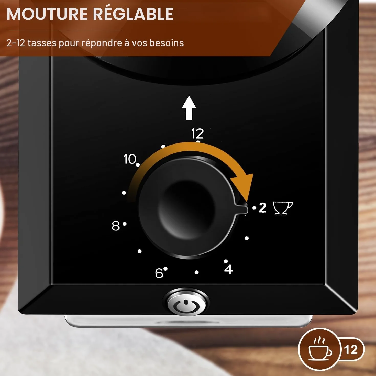 Moulin à café électrique, KIRAINAFLY moulin à café ajustable avec 28 réglages de mouture précis pour le French press, le café goutte à goutte et l'espresso, 12 tasses (Noir)
