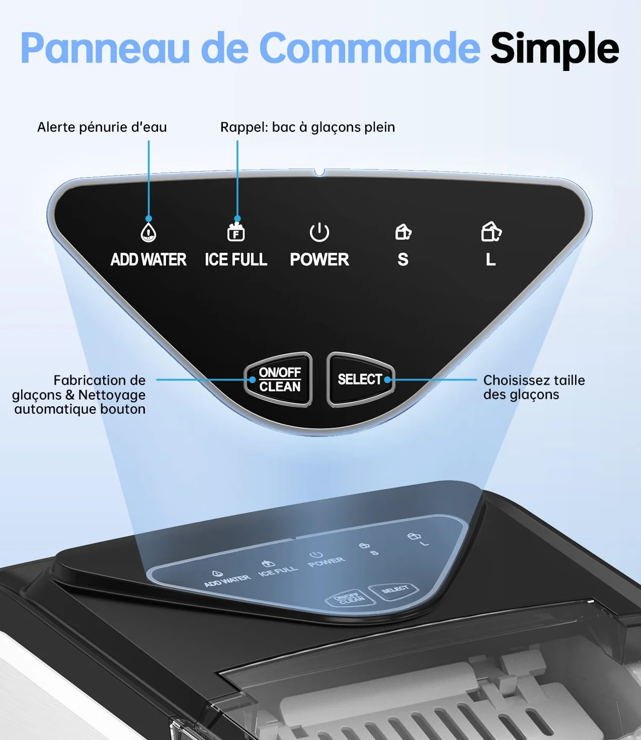 WIE Machine à glaçons, 15 kg de glaçons Ice Maker, 9 cubes en 6 min, Machine à glaçons avec poignée portable, Argent, Machine à glaçons pour la maison/cuisine/bureau/camping-car