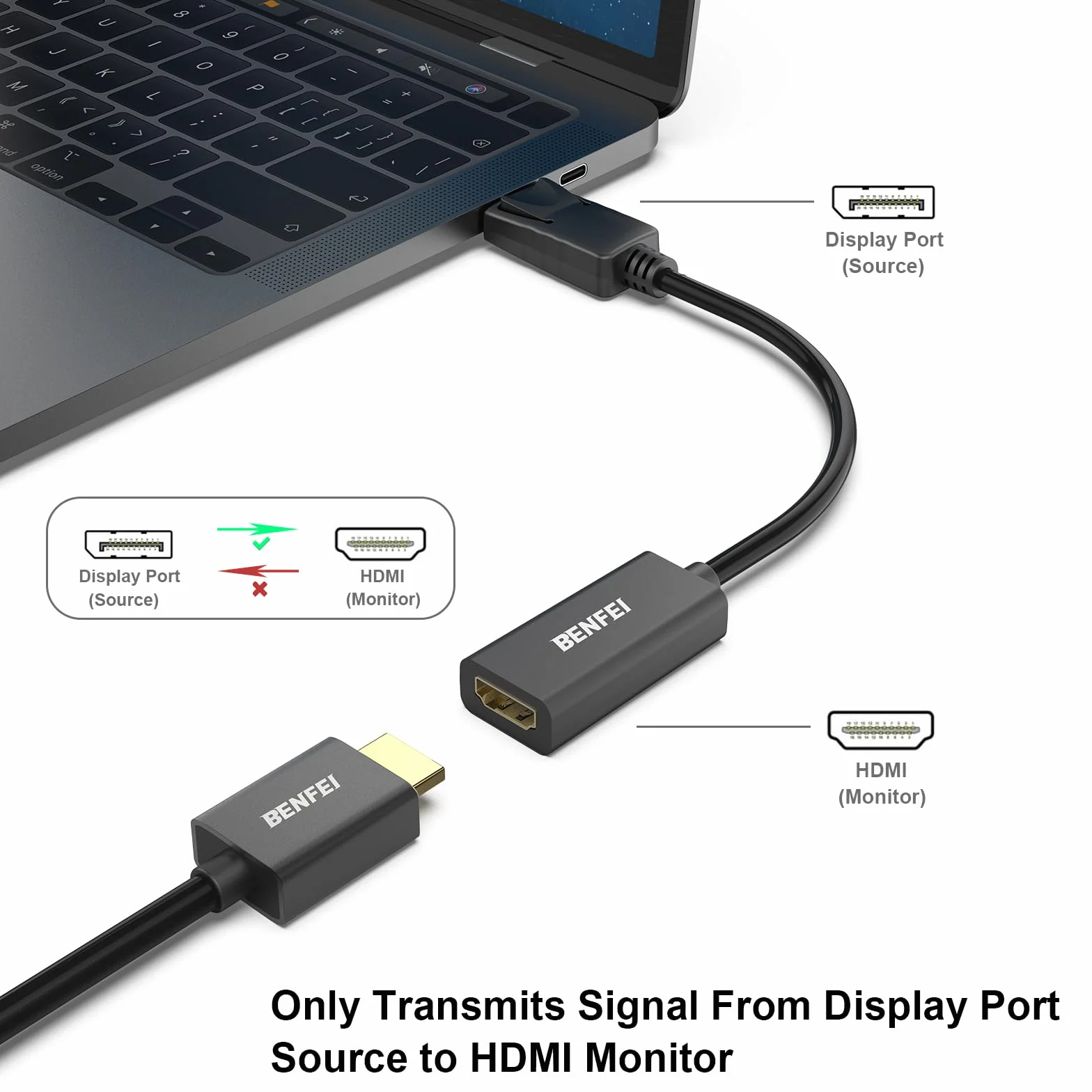 Benfei Displayport Hdmi 000095black Adapter, Czarny, 15 cm