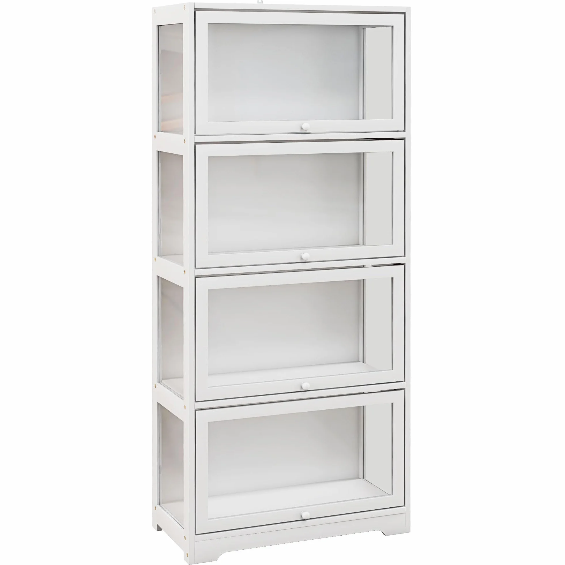HOMCOM Vitrine pour Collection Buffet Salon Meuble de Rangement à 4 Niveaux avec Portes à abattant, pour Salon Bureau Chambre, 59 x 30 x 139 cm, Blanc