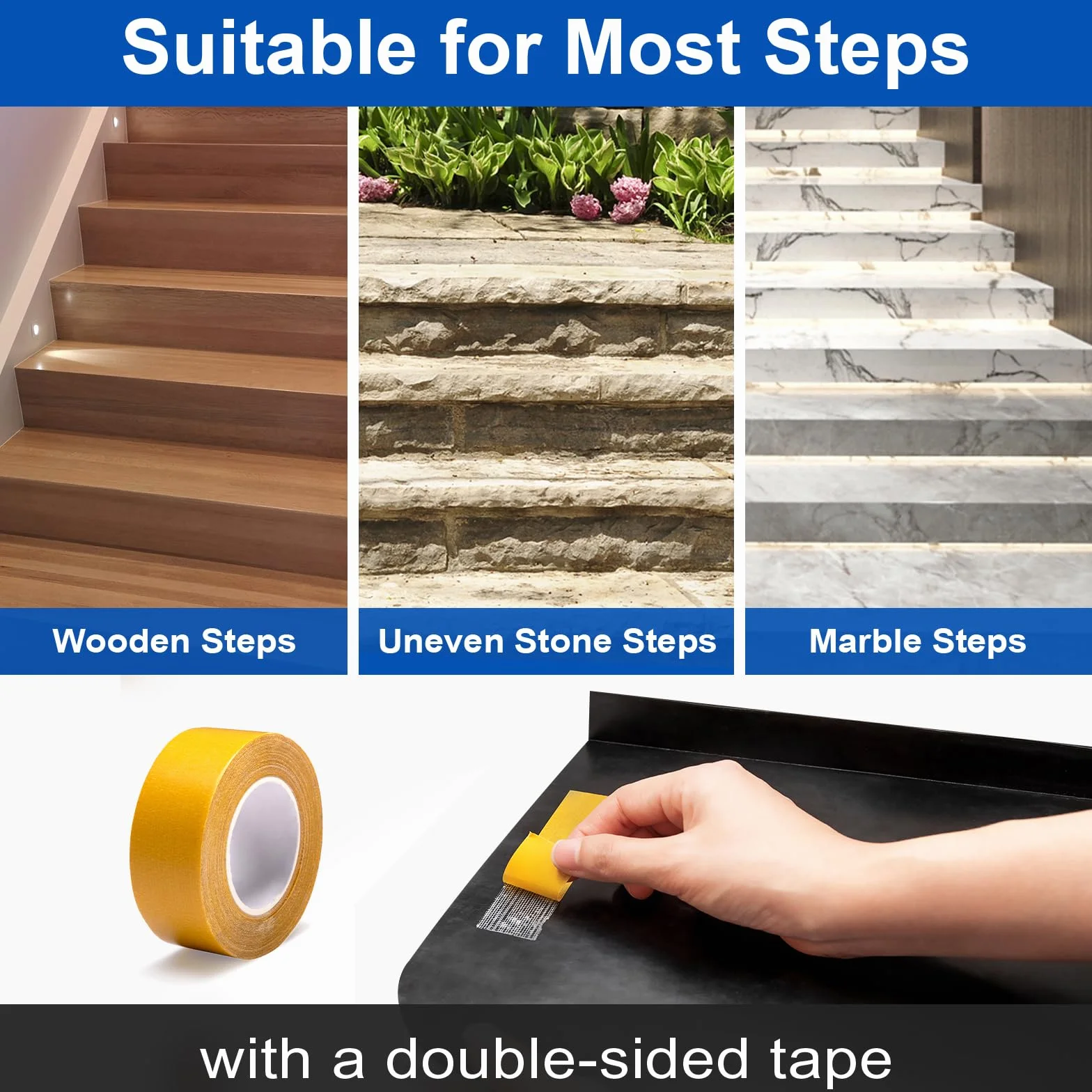 Spurtar Caoutchouc Tapis Antidérapant pour Escalier Intérieur Extérieur 65 x 25 cm Lot de 3