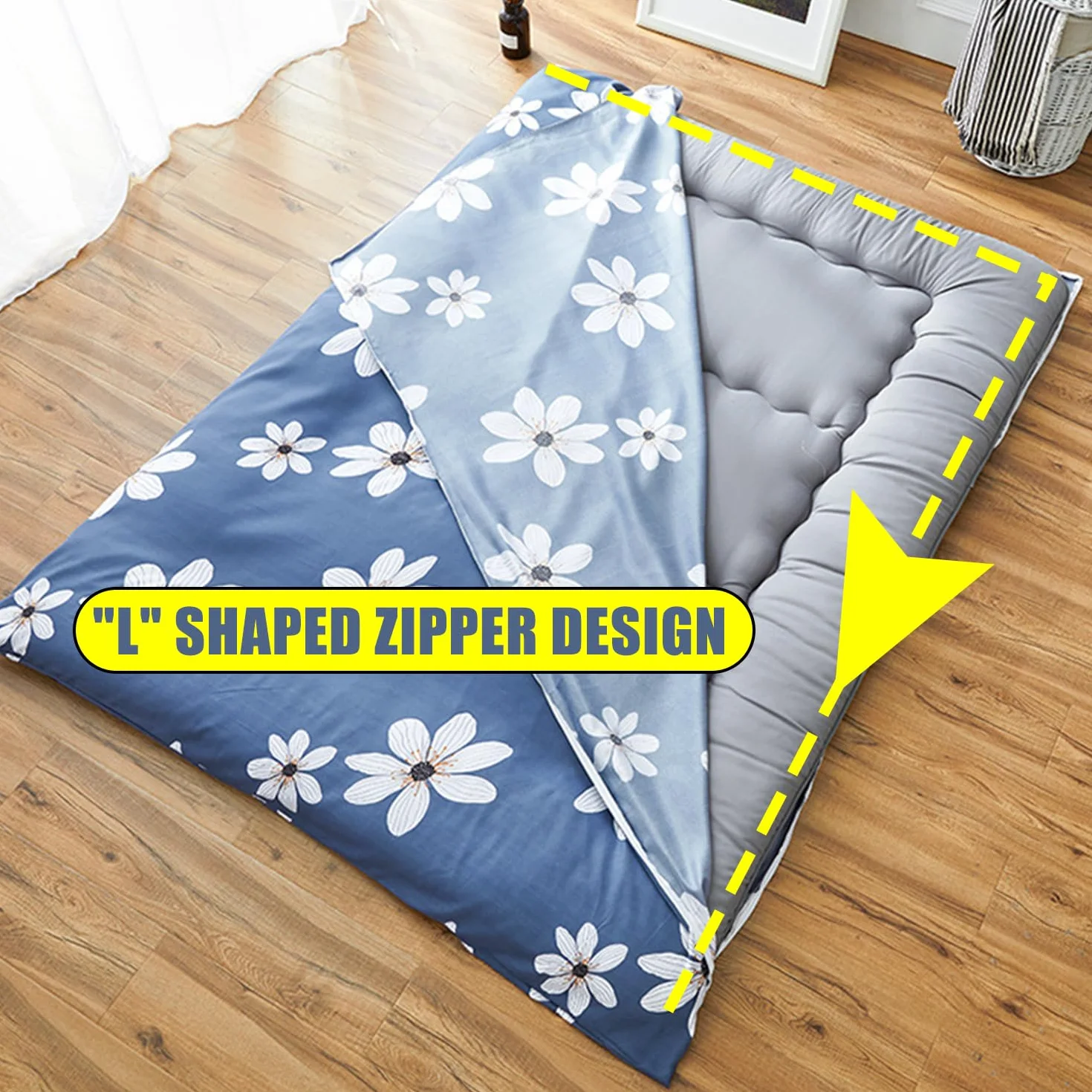 Housse de Futon Sol Japonaise Queen avec Fermeture Éclair, Anti-Poussière, 120x200cm