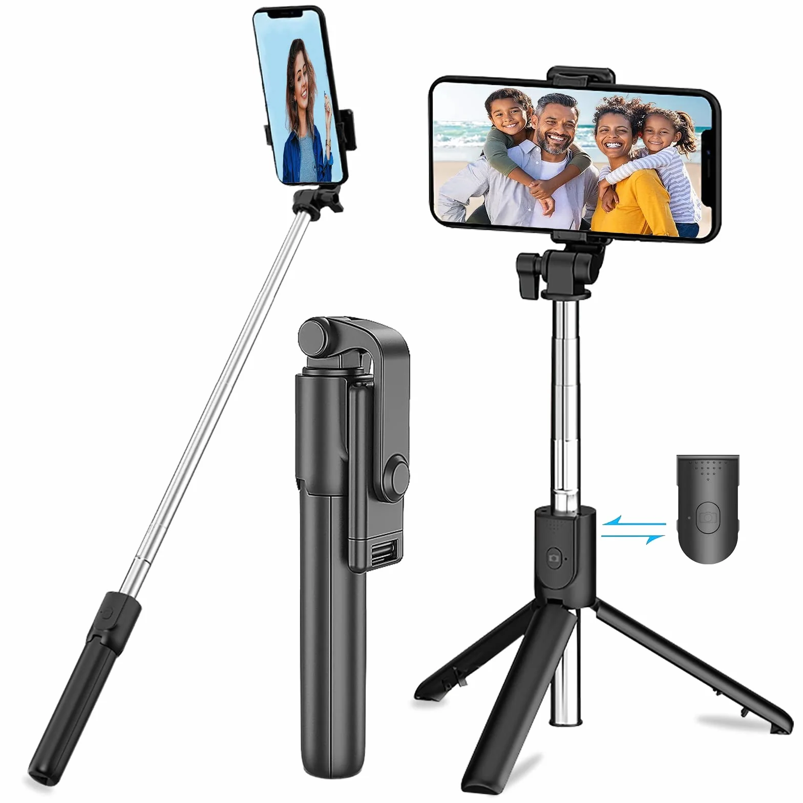 Kij do selfie bezprzewodowy kij do selfie Bluetooth Selfie Stick z bezprzewodowym pilotem zdalnego sterowania zdejmowany z obrotowym przenośnym statyw wysuwany stabilny statyw odpowiedni do telefonu