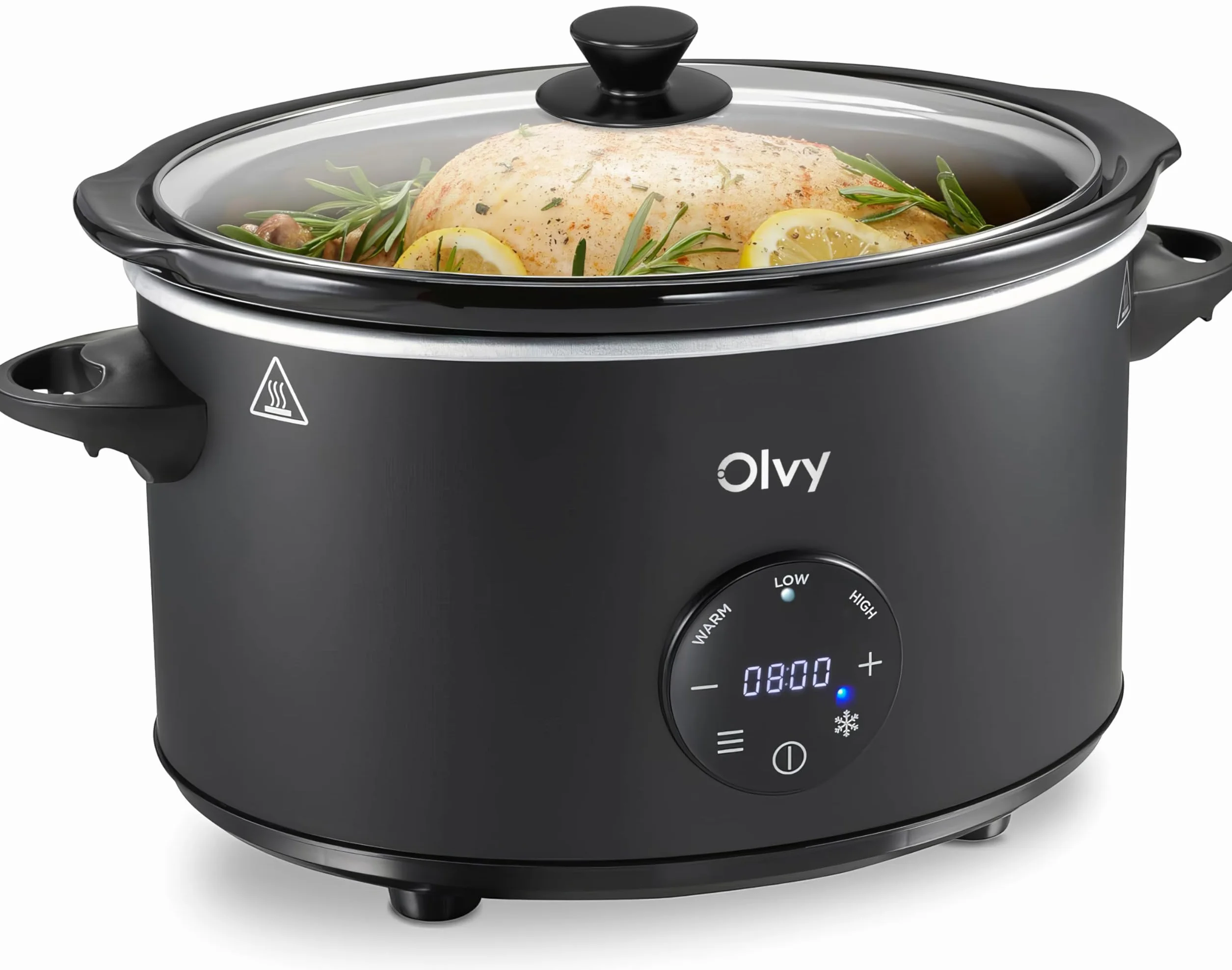Olvy Mijoteuse numérique 6 l avec minuterie, écran tactile, fonction de maintien au chaud, fonction décongélation, minuterie 24 h, 3 niveaux, famille Meal Prep