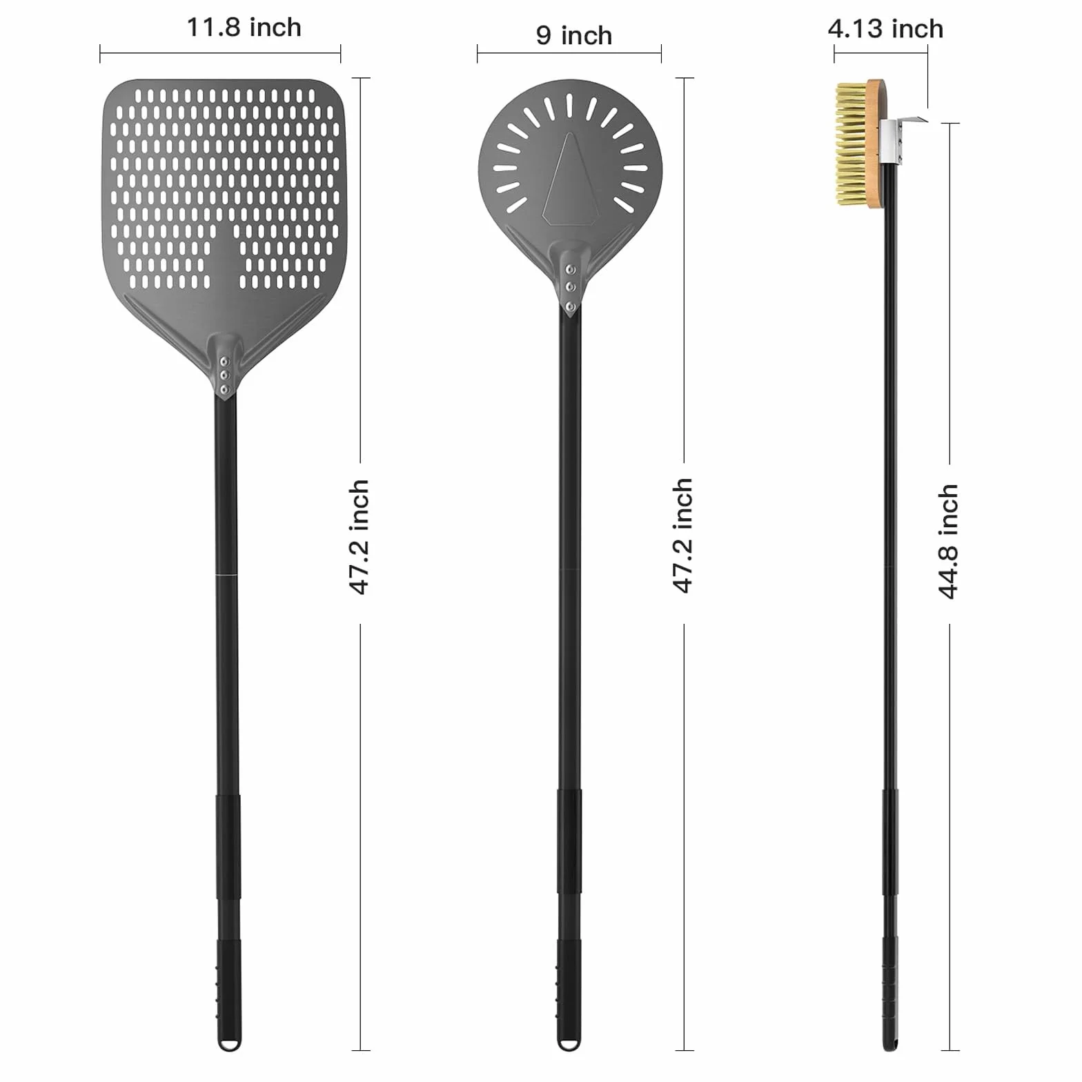 G.a HOMEFAVOR Pelle à Pizza Perforée De 12 Pouces En Aluminium Anodisé Dur De 9 Pouces, Brosse Pour Four à Pizza Ensemble De 3 Pièces Pour Four à Pizza
